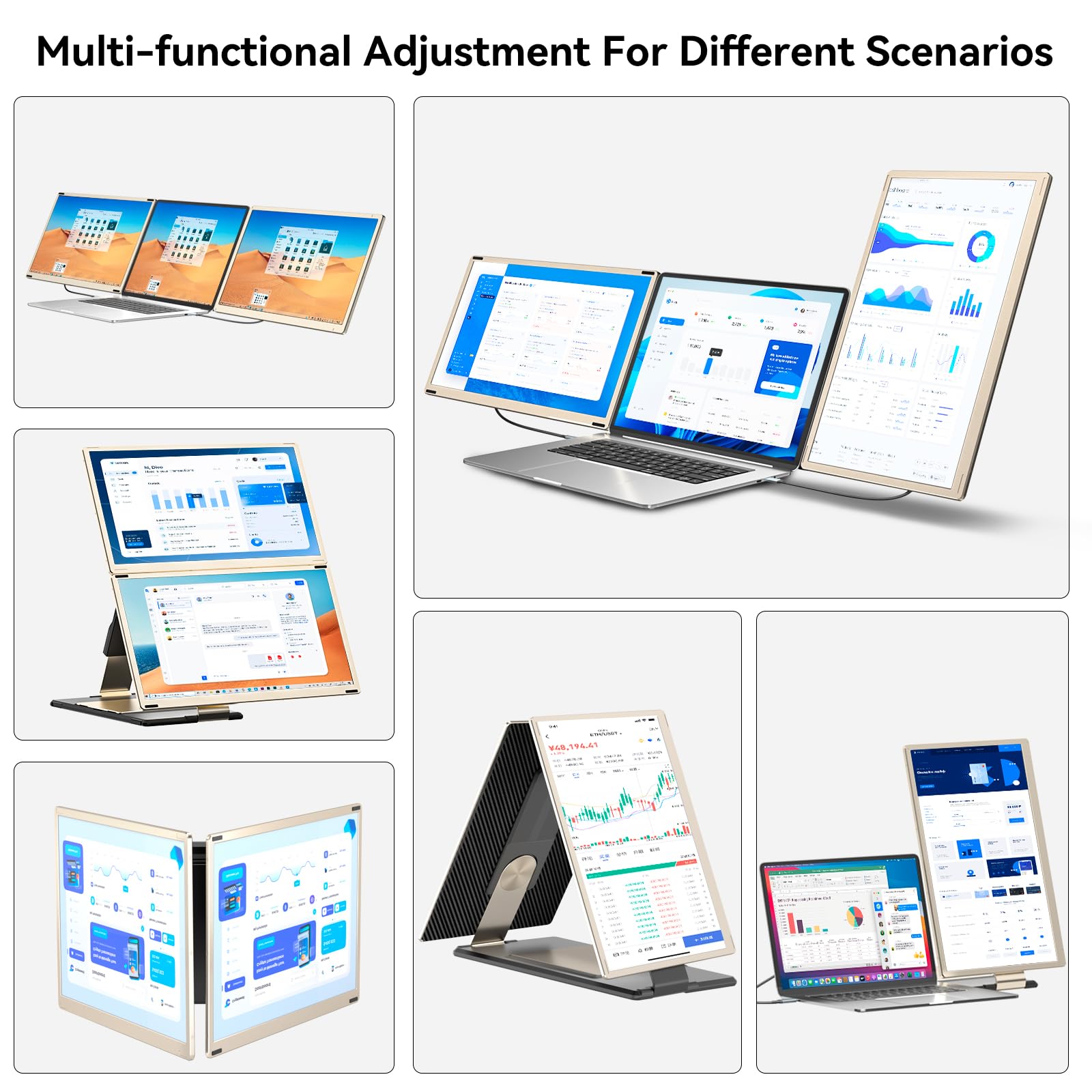 Siaviala Portable Monitor,15.6'' Laptop Screen Extender, Ultra Slim Travel Monitor With Speakers Usb C, Fhd 1080P Ips Dual Displ