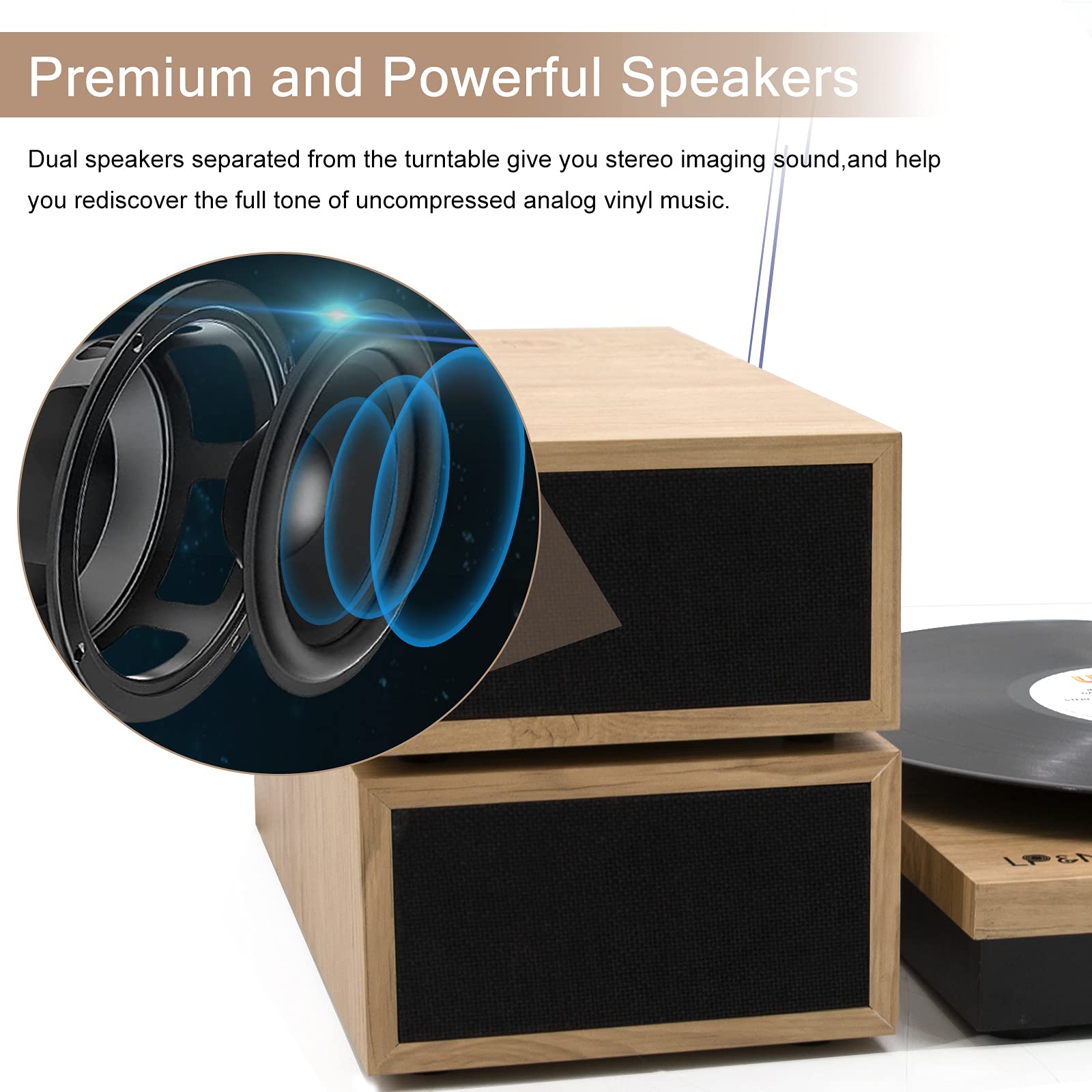 Lp&No.1 Wireless Turntable With Stereo Bookshelf Speakers, 3 Speed Vintage Belt Drive Turntable With Wireless Playback & Auto St