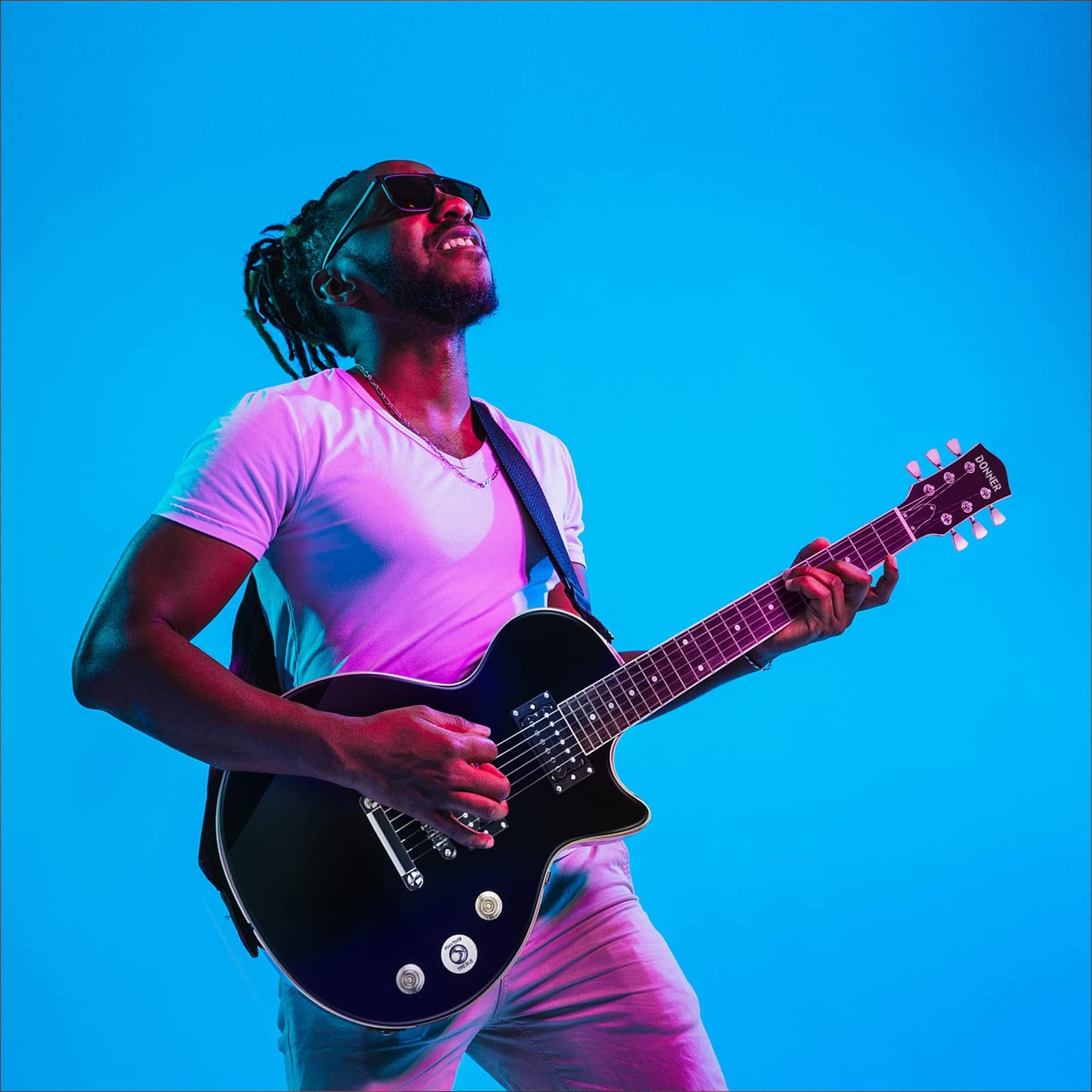 Donner Electric Guitar Lp Solid Body, Full Size 39 Inch Electric Guitar Beginner Kit Black With Bag, Cable, Strap, Dlp 124B