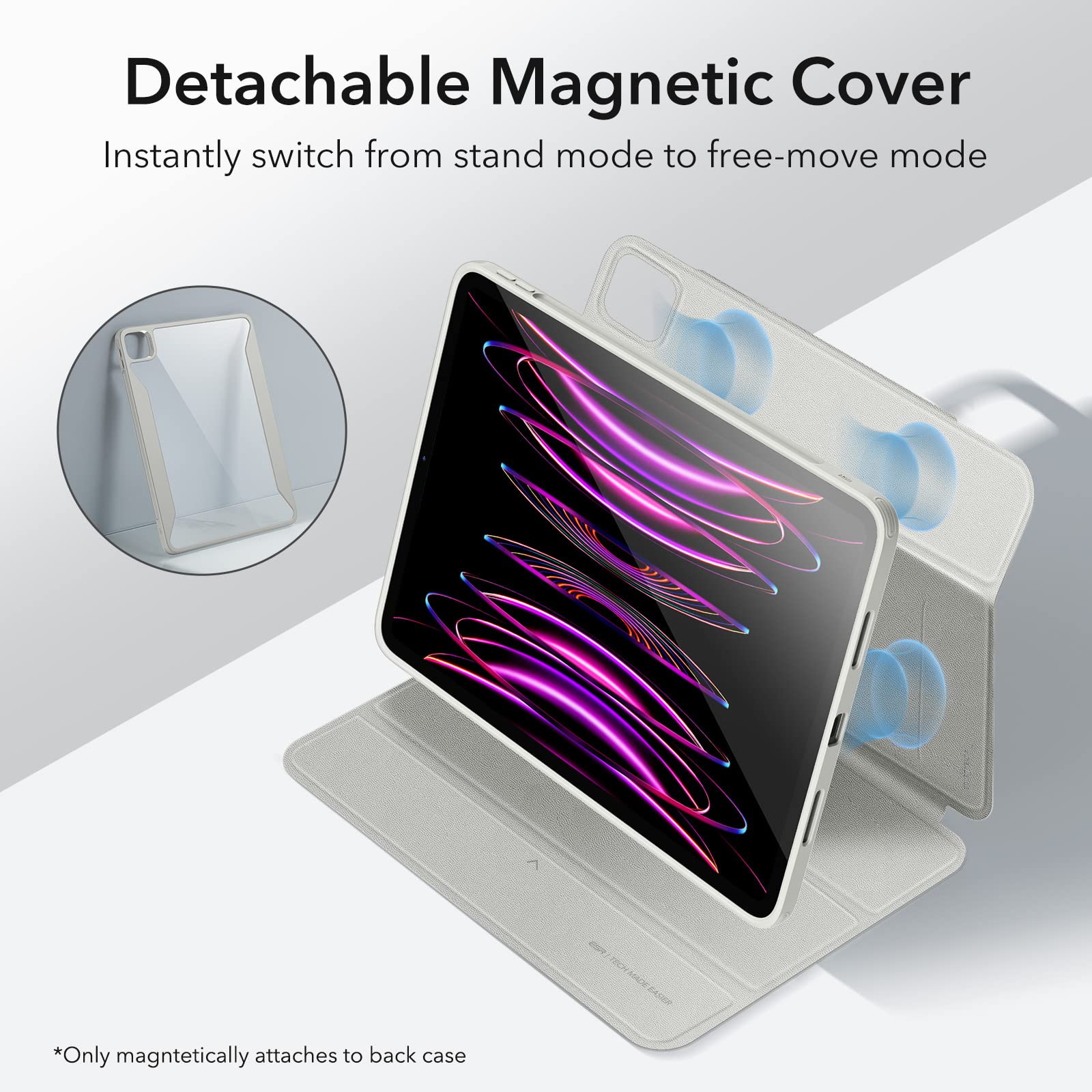 Esr For Ipad Pro 12.9 Inch Case (2022/2021), Ipad Pro 12.9 Case 6Th/5Th Generation With Pencil Holder, Detachable Magnetic Cover, Vertical Stand, Auto Wake/Sleep, Rebound 360 Series, Brilliant White