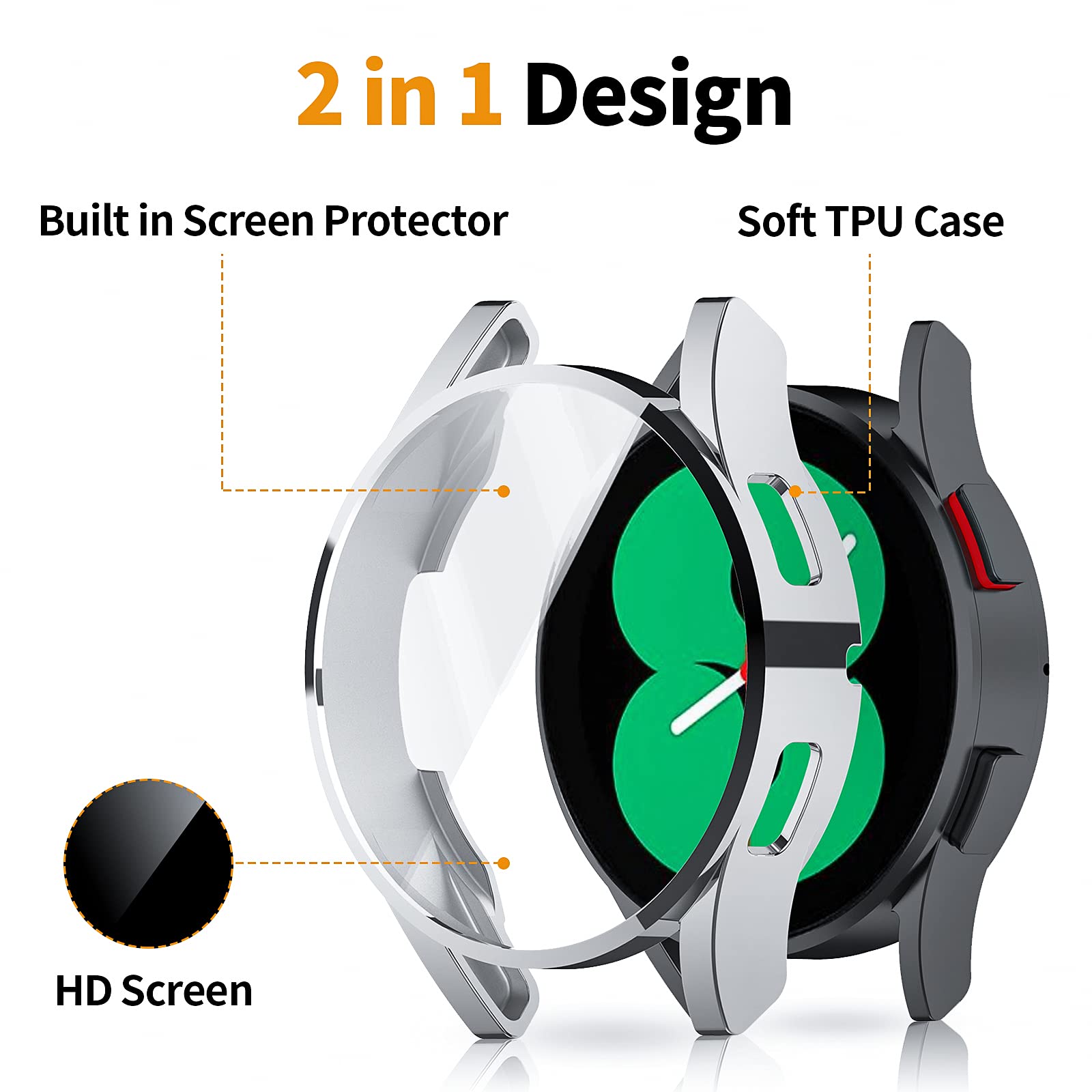 Ecsem Cover Compatible With Galaxy Watch 4 40Mm Case Soft Tpu Full Anti Scratch Protective Cases Bumper All Around Protector She