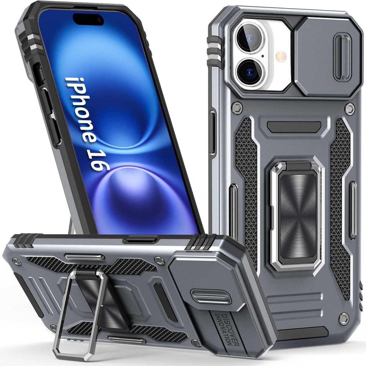 Sefing Phone Case For 16 Iphone Case With Kickstand Ring Holder, With Camera Cover, With Magnet Car Mount Function, For Iphone 1