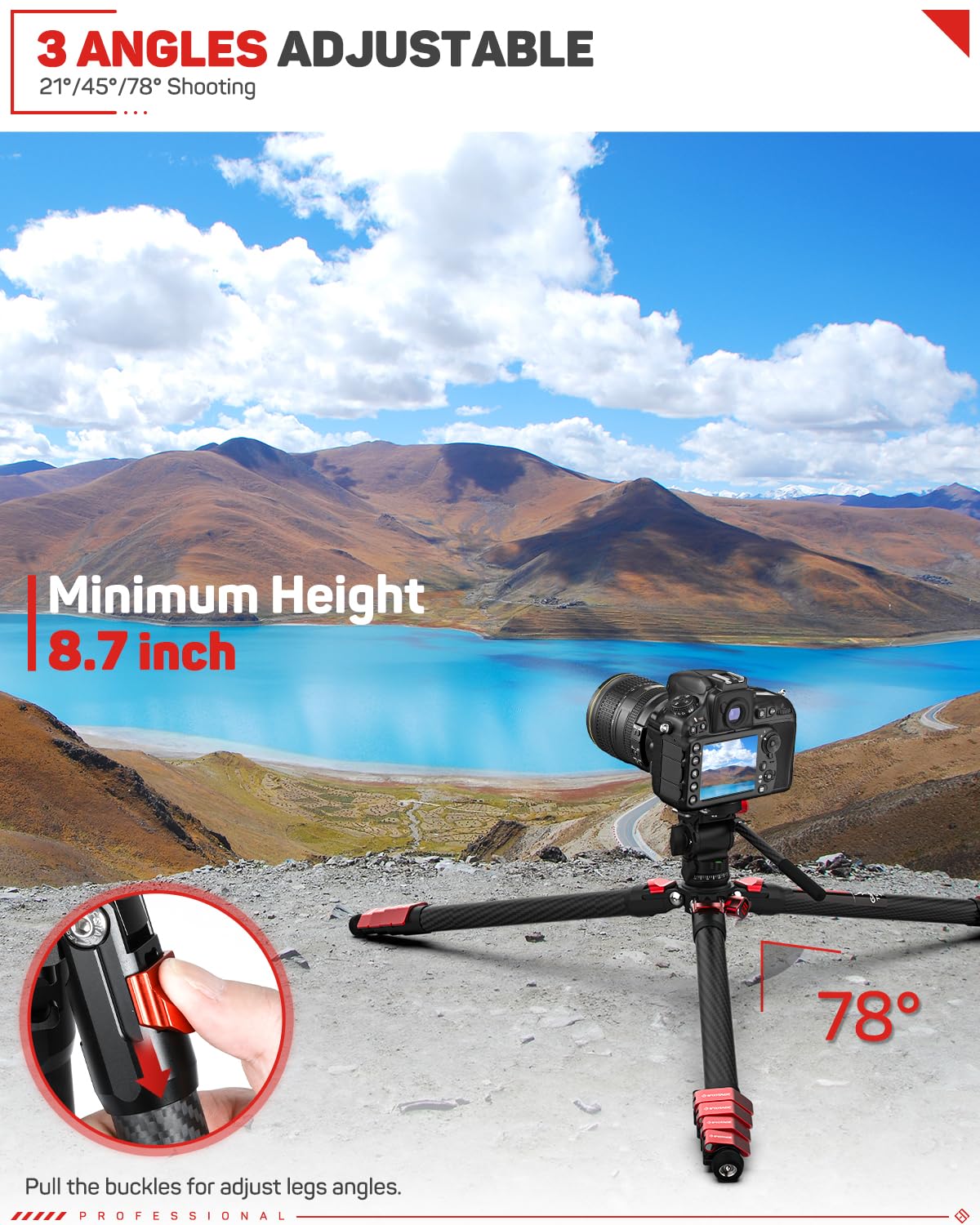 Ifootage Carbon Fiber Tripod Kit, 54.9'' Lightweight Compact Camera Tripod With Fluid Head, Portable Travel Photography Tripod K