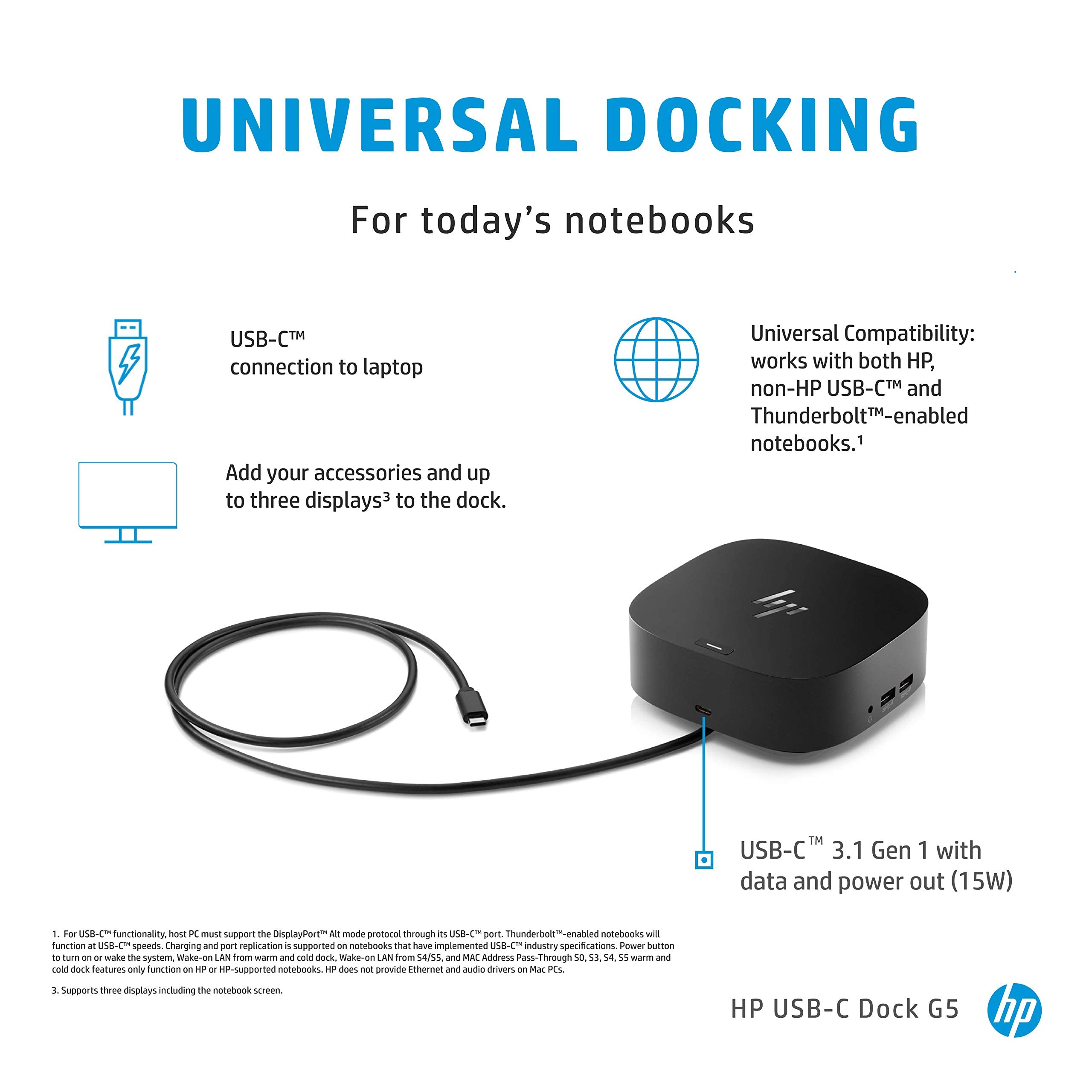 Hp Usb-C Dock G5-11 In 1 Adapter For Both Usb-C And Thunderbolt-Enabled Laptops, Pcs, & Notebooks - Single Cable For Charging, N