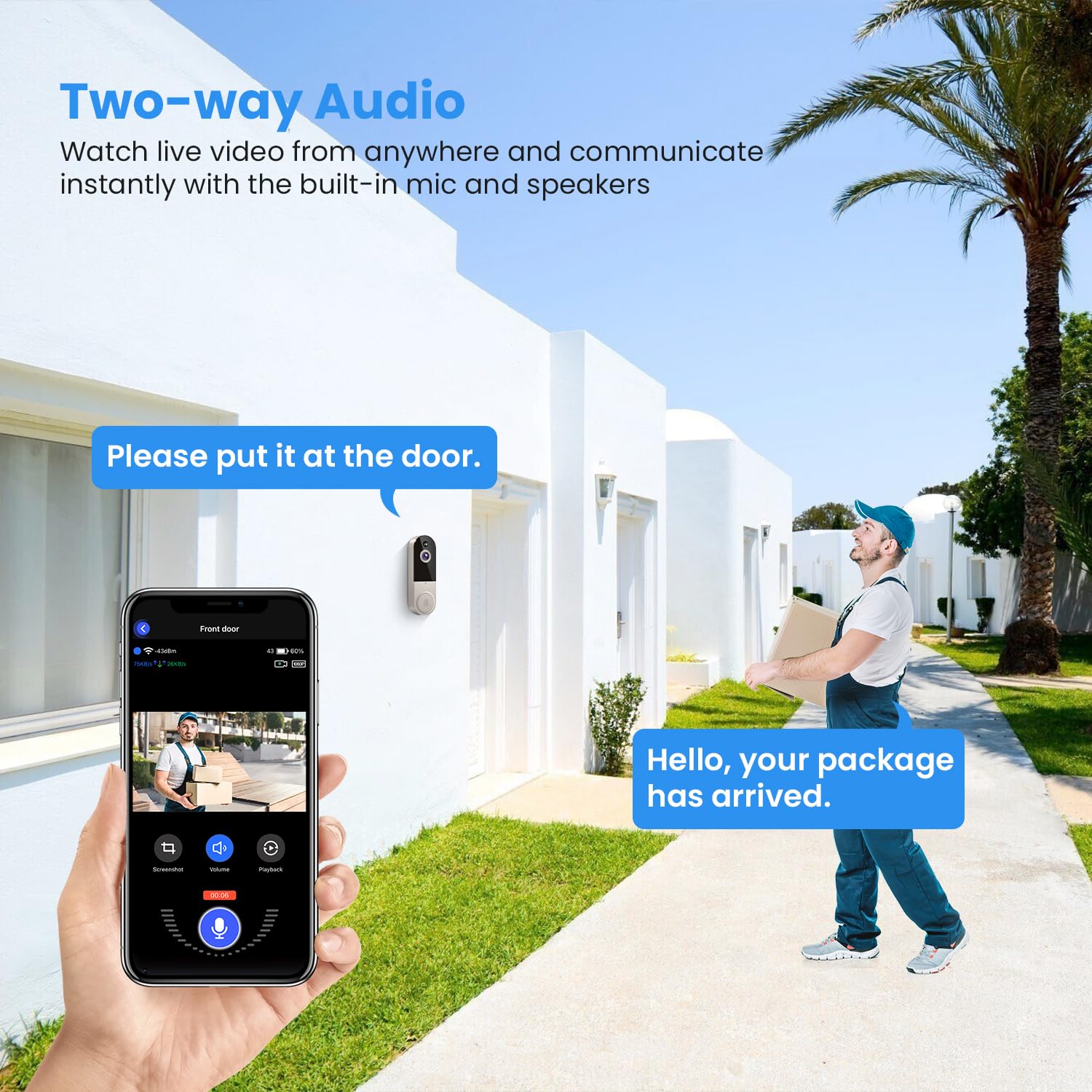 Hopeflex 1080P Smart Wireless Video Doorbell Camera With Chime, Ai Human Detection, 2.4G Wifi, Two Way Talk, Battery Rechargeabl