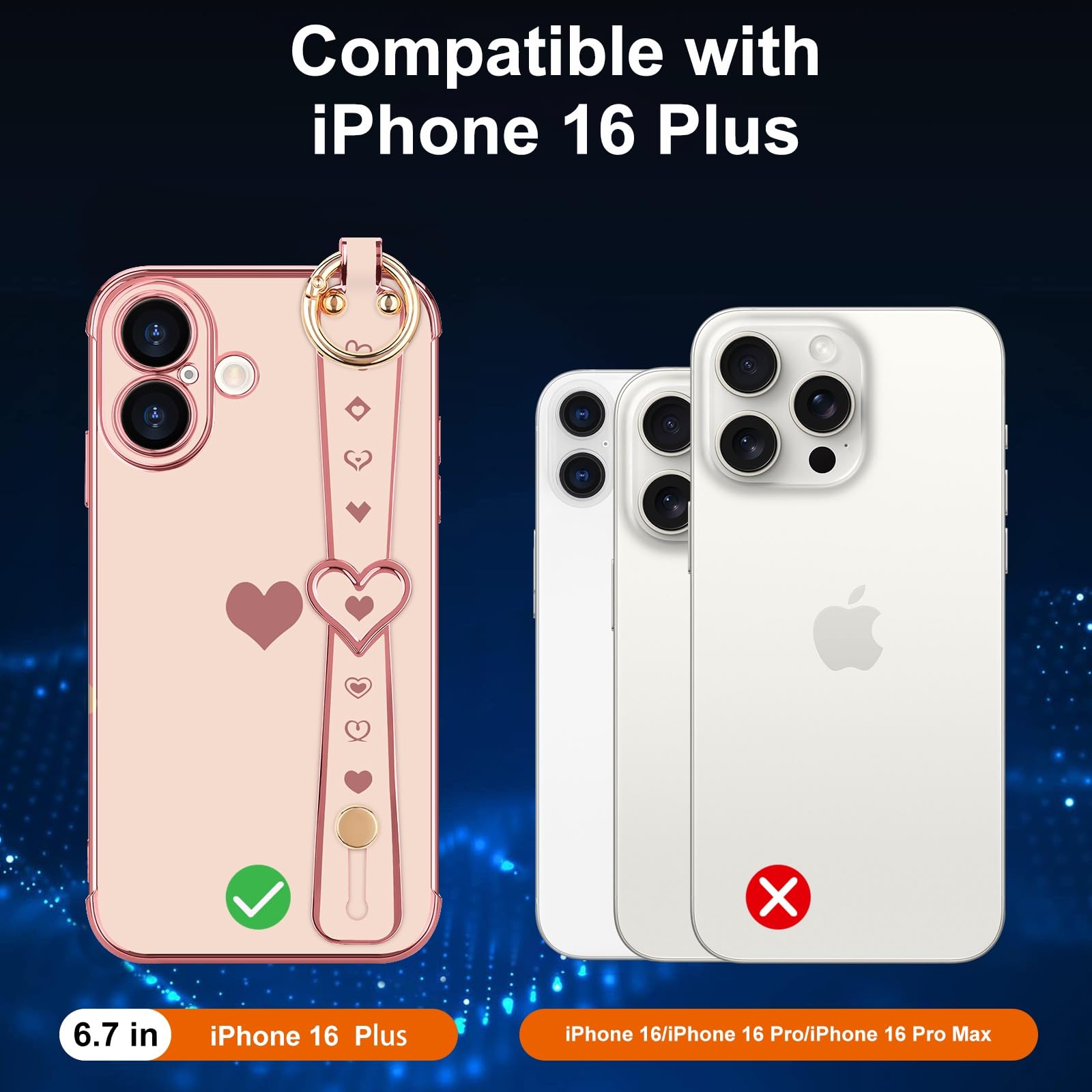 Llz.Coque For Iphone 16 Plus Case With Strap For Women Girls [2   Screen Protectors], Cute Love Hearts Design, Wristband Kicksta