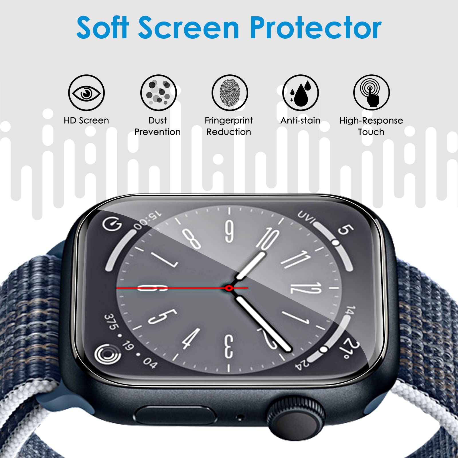 Uniqueme 8 Pack For Apple Watch Screen Protector 45Mm, Apple Watch Series 9/8/7 Screen Protector [Upgrade Flexible Film] Anti Sc