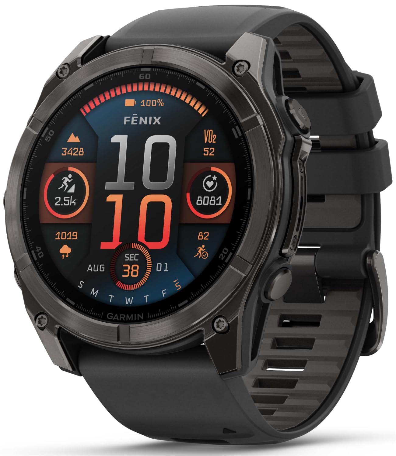 Wearable4U Garmin Fenix 8 51 Mm, Amoled Multisport Gps Smartwatch, Sapphire, Carbon Gray Dlc Titanium With Black/Pebble Gray Sil