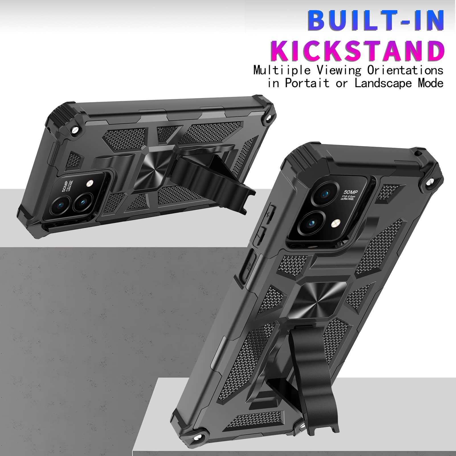 For Moto G 5G 2023 Phone Case W/Tempered Glass Screen Protector(Full Coverage) [Full-Body][15Ft Mil-Grade][Built-In Kickstand] C