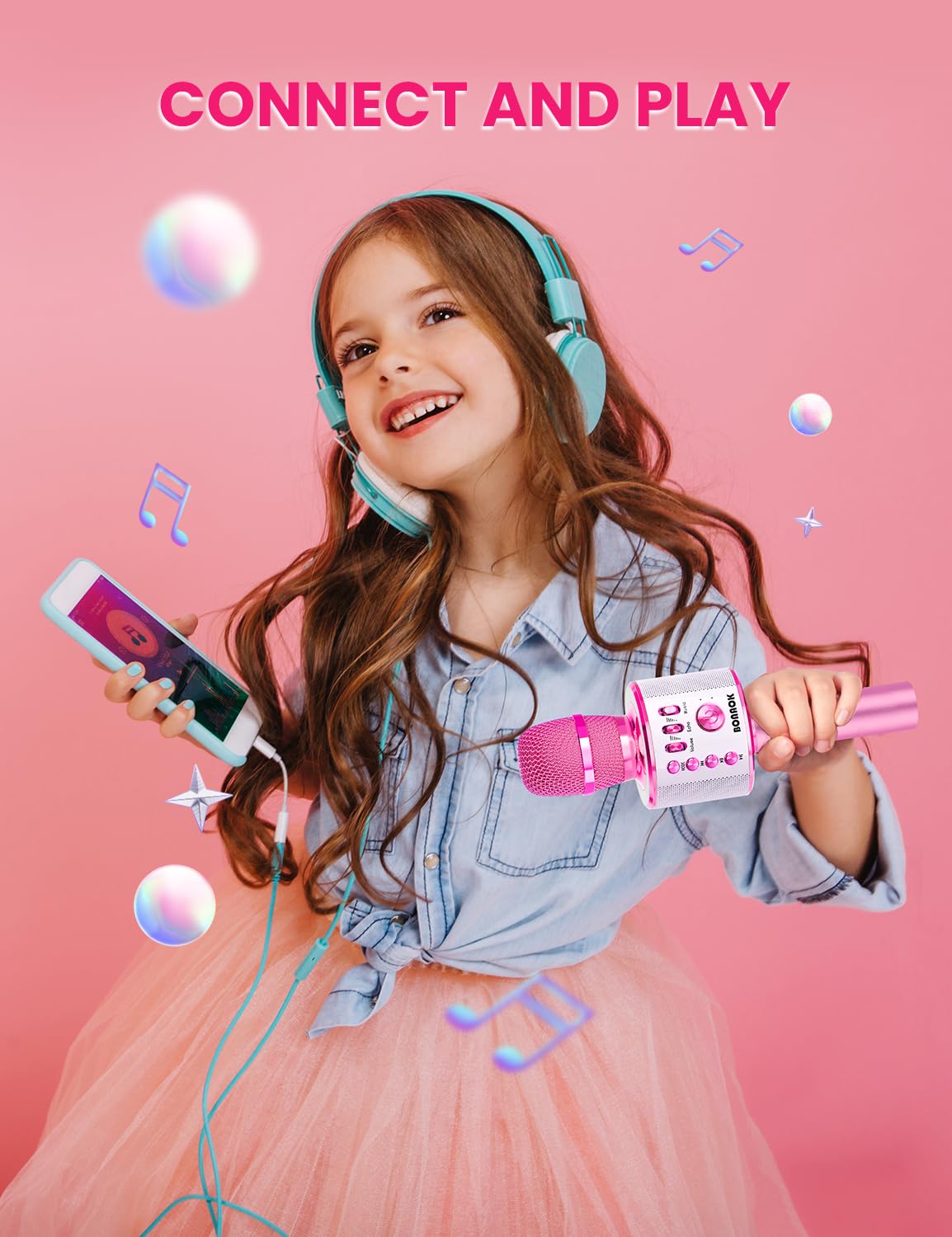 Bonaok Bluetooth Karaoke Wireless Microphone,3 In 1 Portable Handheld Karaoke Mic Speaker Machine Christmas Birthday Home Party