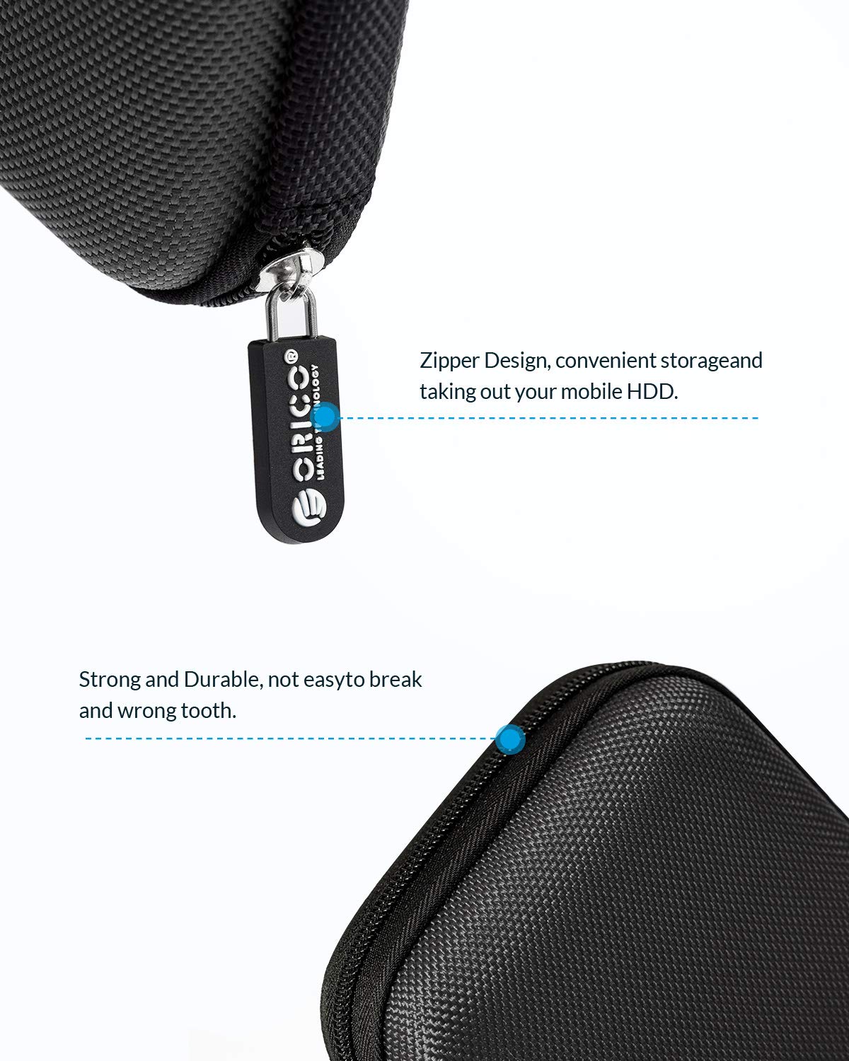 ORICO Hard Drive Case 2.5 inch External Drive Storage Carrying Bag Waterproof Shockproof with Inner Size 5.5x3.5x1.0inch for Organizing HDD and Electronic Accessories, Black(PHD 25)
