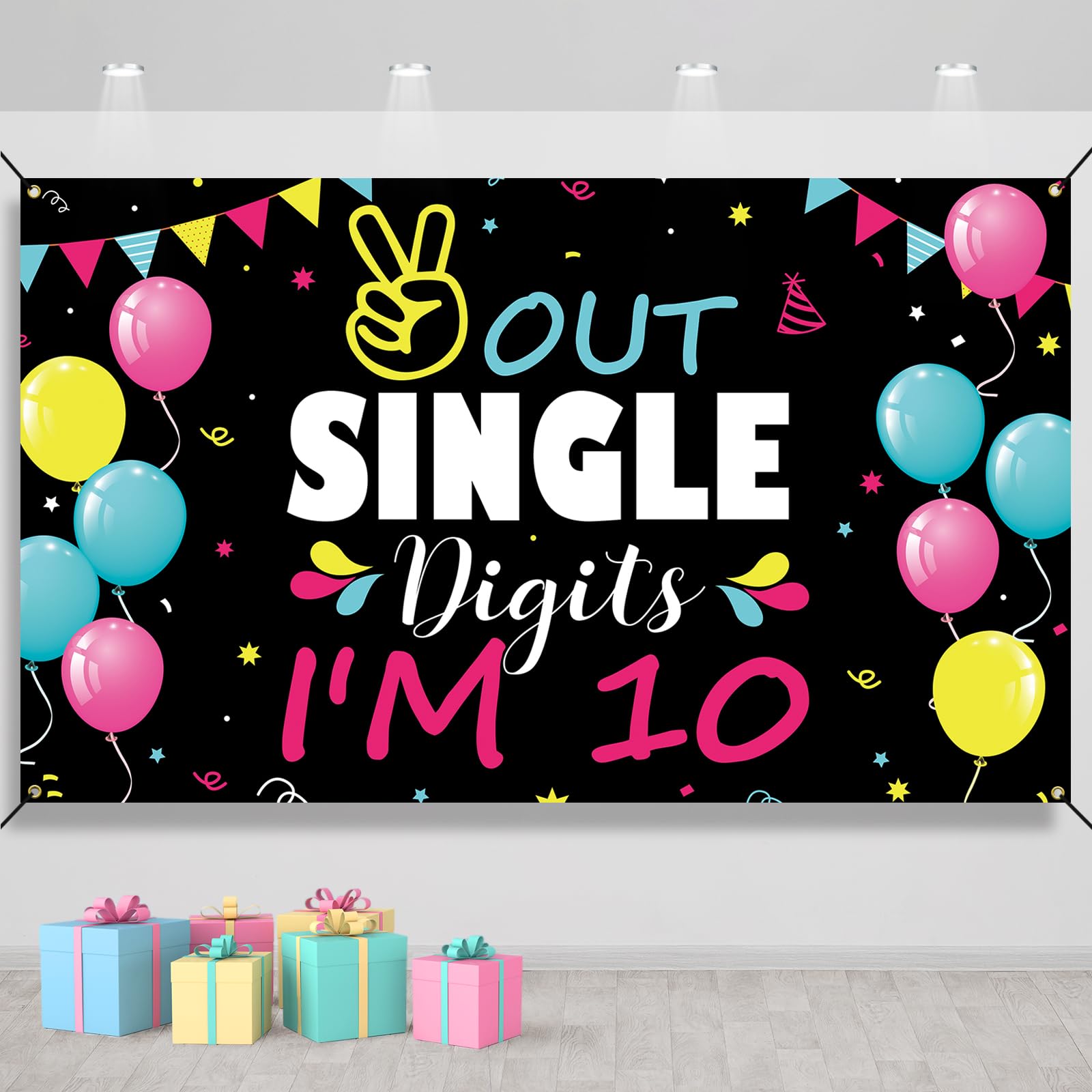 Htdzzi 10Th Birthday Decorations For Girls Boys, Happy 10Th Birthday Backdrop Banner, Double Digits 10 Year Old Birthday Party Y