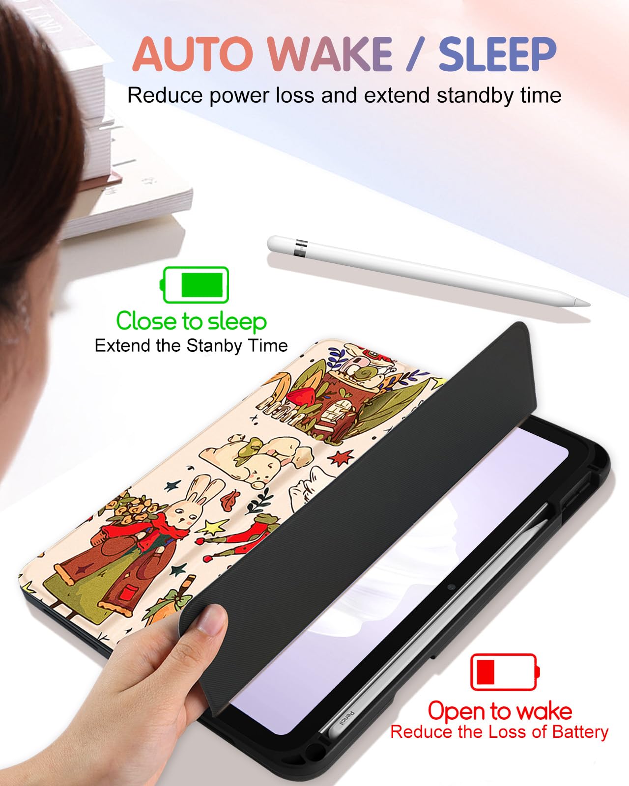 Wazzasoft For Apple Ipad 10Th Generation Case 10.9 Inch Cute Women Girls Kids Folio Cover Girly Kawaii Teens Cartoon Design Penc