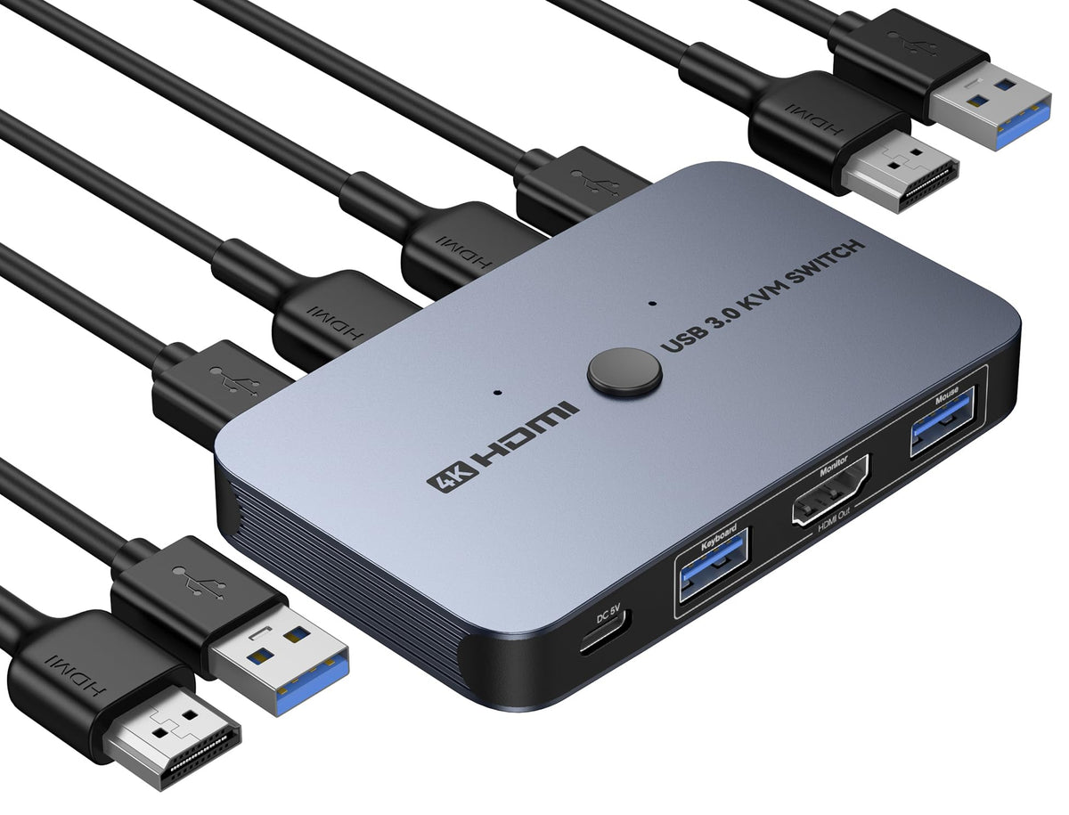 Kvm Switch, Ablewe Aluminum Kvm Switch Hdmi,Usb Switch For 2 Computers Sharing Mouse Keyboard Printer To One Hd Monitor, Support