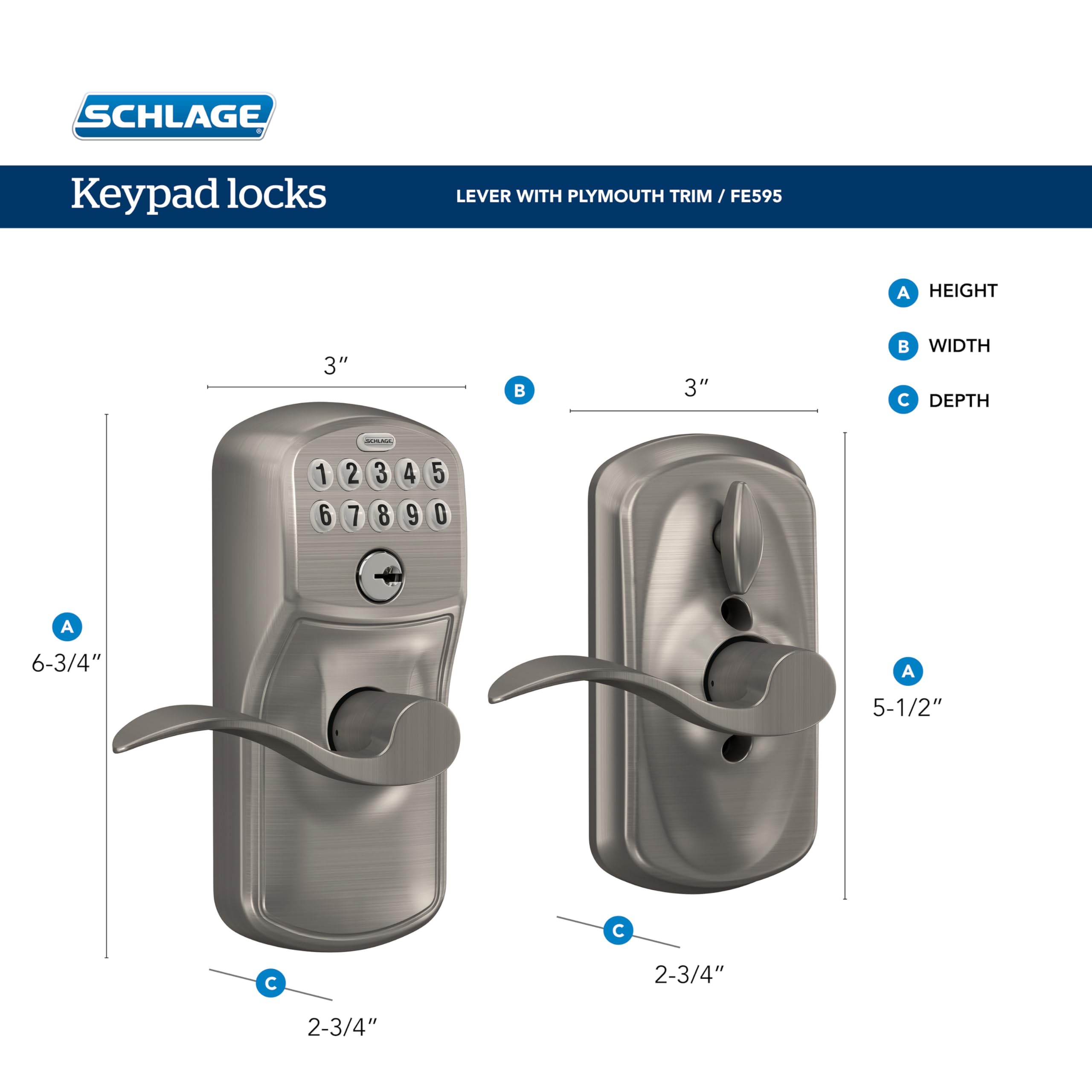 Schlage Fe595 622 Ply Keypad Entry With Flex Electronic Lock, Matte Black