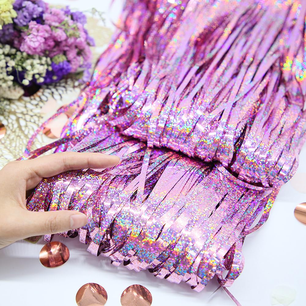 Glitter Pink Fringe Party Curtain   6.5X9.8 Feet, Pack Of 2 | Lilf Pink Tinsel Streamers Foil Fringe Backdrop Curtain With Non M