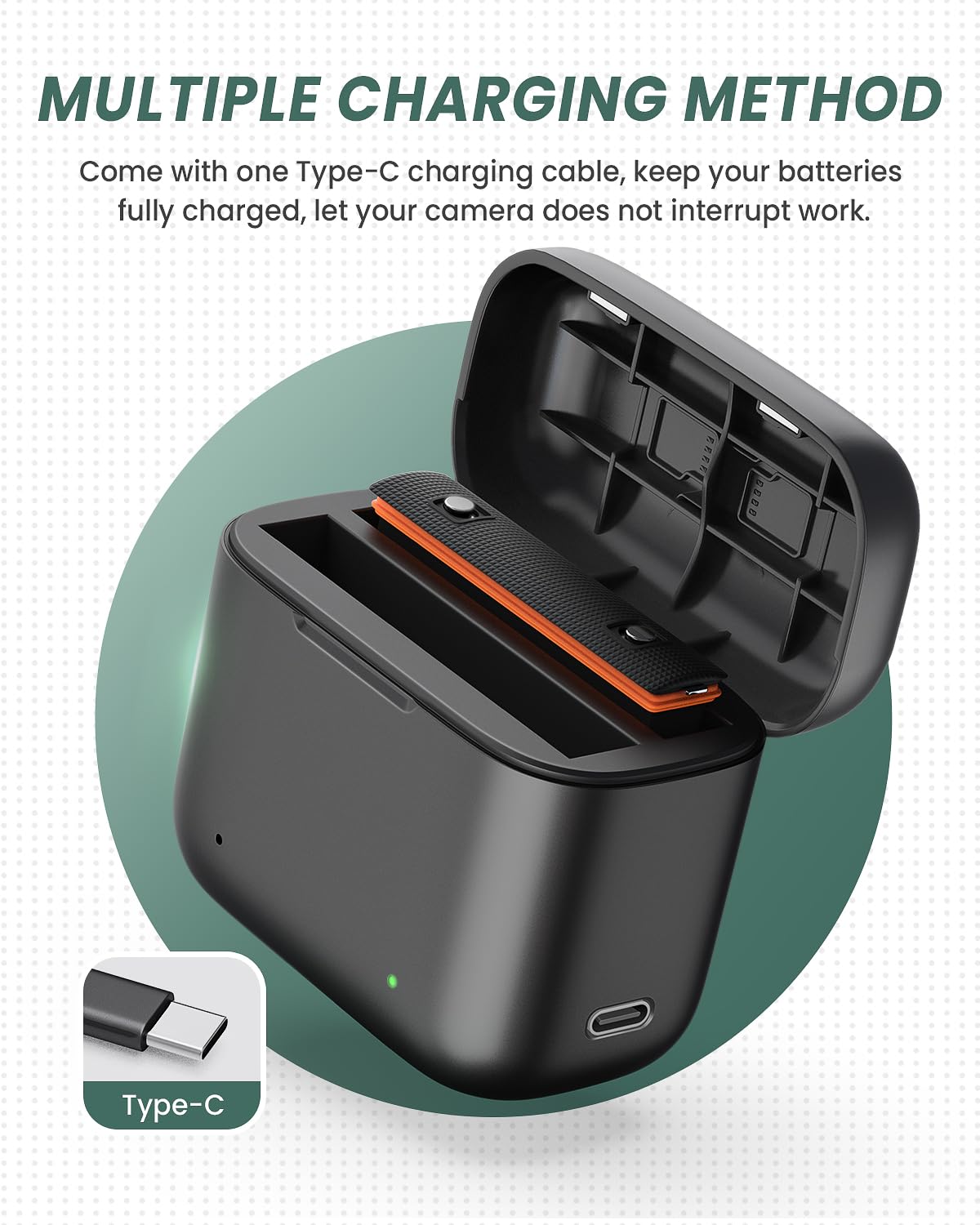 Fast Battery Charger For Insta360 X3, Quick Portable 2 Channel Battery Charging Station With One Insta360 X3 Battery 1800Mah Hig