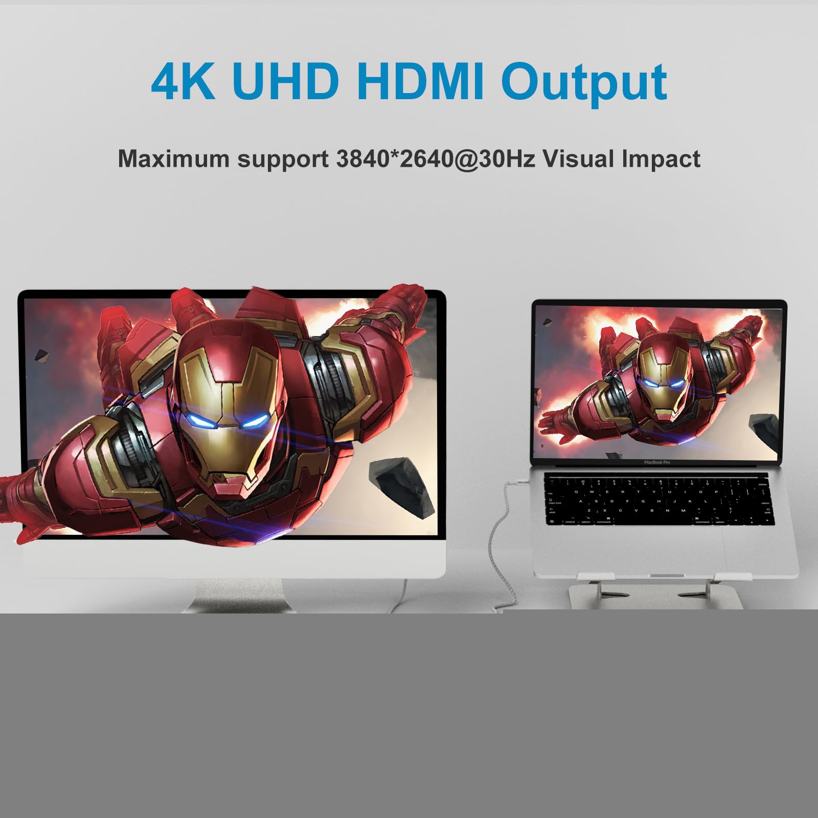 Battony Usb C To 4K Hdmi Digital Av Adapter For Macbook Pro/Air, Usb 3.0 5Gbps Date Transfer &100W Pd & 50Cm Braided Cable, Comp