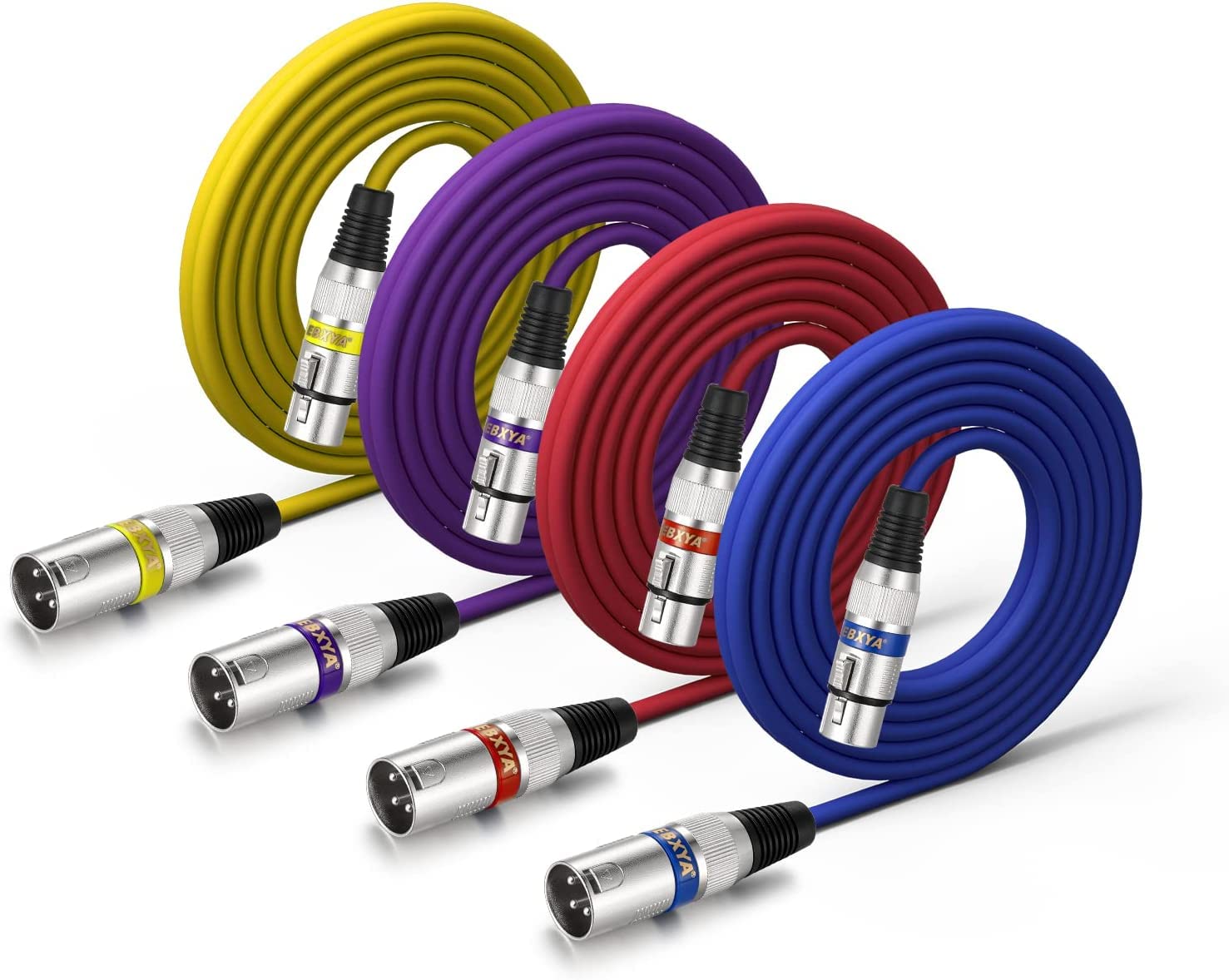 Ebxya Xlr Cable 10Ft 4 Color Packs  Xlr Male To Female Microphone Mic Stage Patch Cords