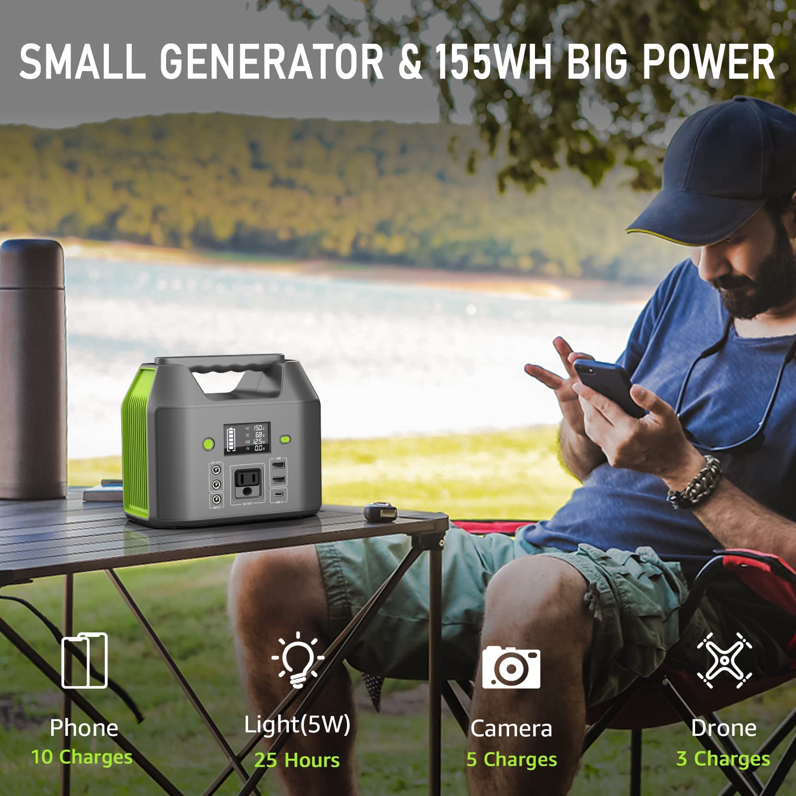 Enginstar 155Wh Power Bank 150Wh Portable Power Station 110V Battery Pack 6 Outputs W/Ac Outlet Led Light For Outdoor Camping Ro