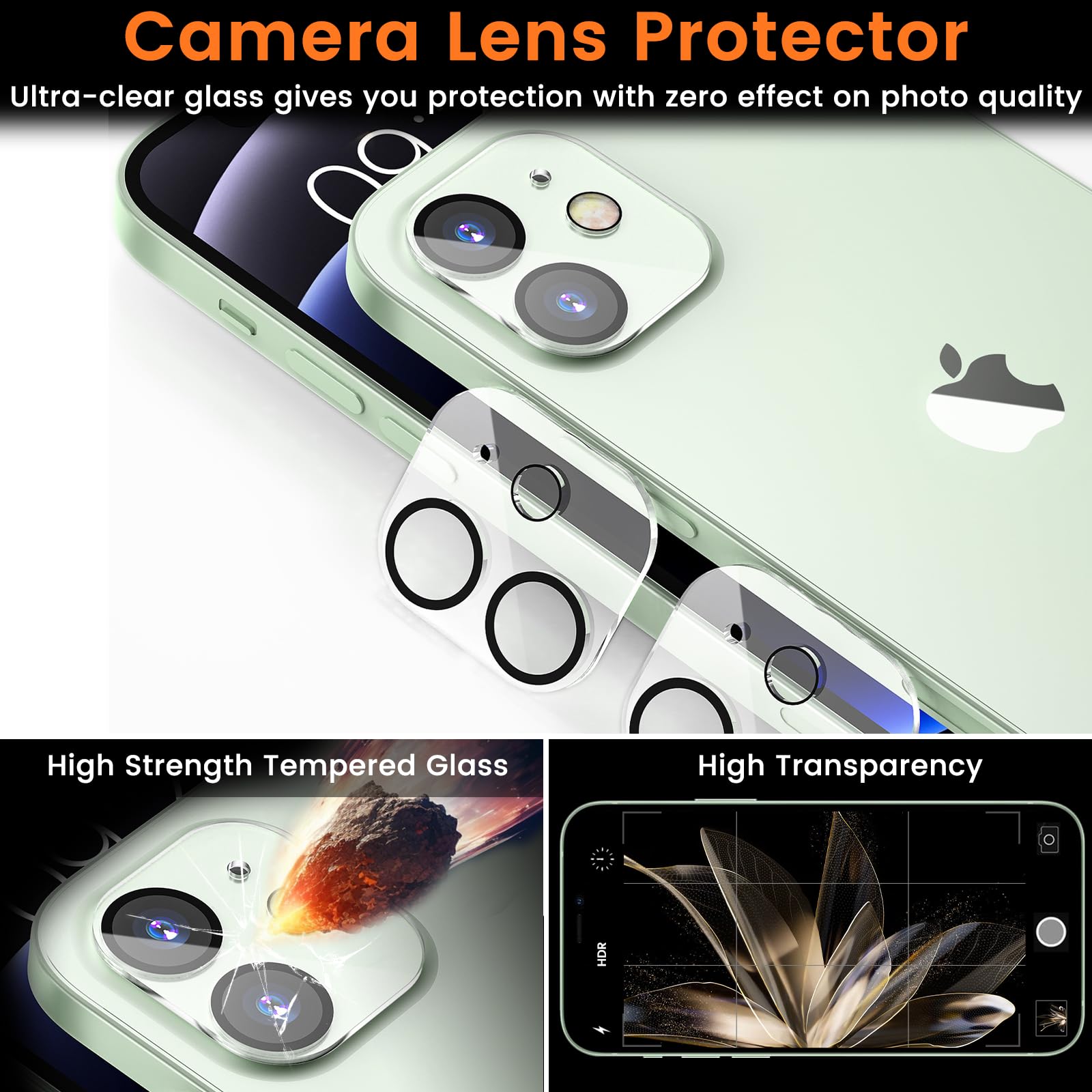 Lesakit 3+3 Pack Privacy Screen Protector For Iphone 12 6.1 Inch With 3 Pack Camera Lens Protector, Anti Spy Tempered Glass Film