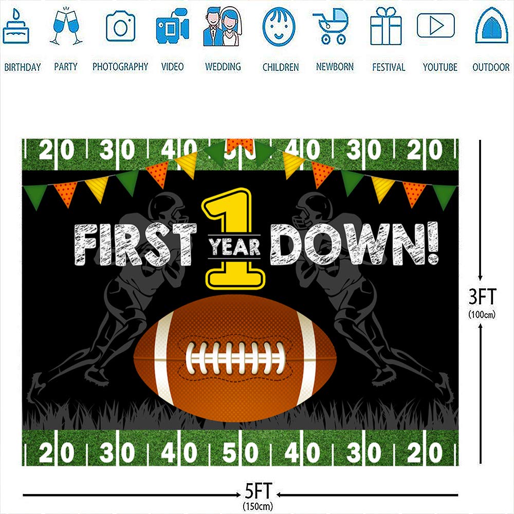 Ticuenicoa Football Themed 1St Birthday Backdrop Happy Birthday Party Decorations For Boy First Down Photography Background For First Birthday Party Newborn Birthday Banner Photo Booth Props 5X3Ft