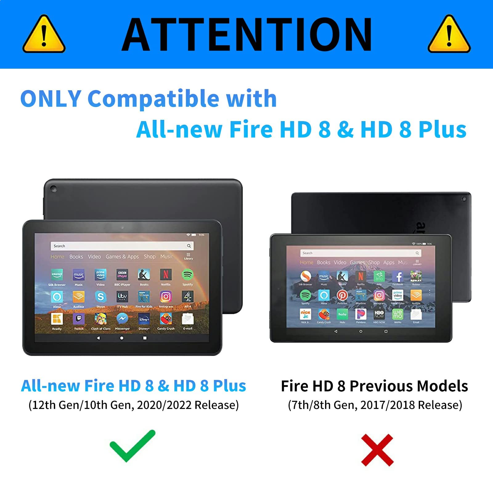 Bpqojb Case For All New Fire Hd 8 & Fire Hd 8 Plus Tablet 12Th/10Th Generation 2022/2020 Release With Adjustable Stand & Auto Wa