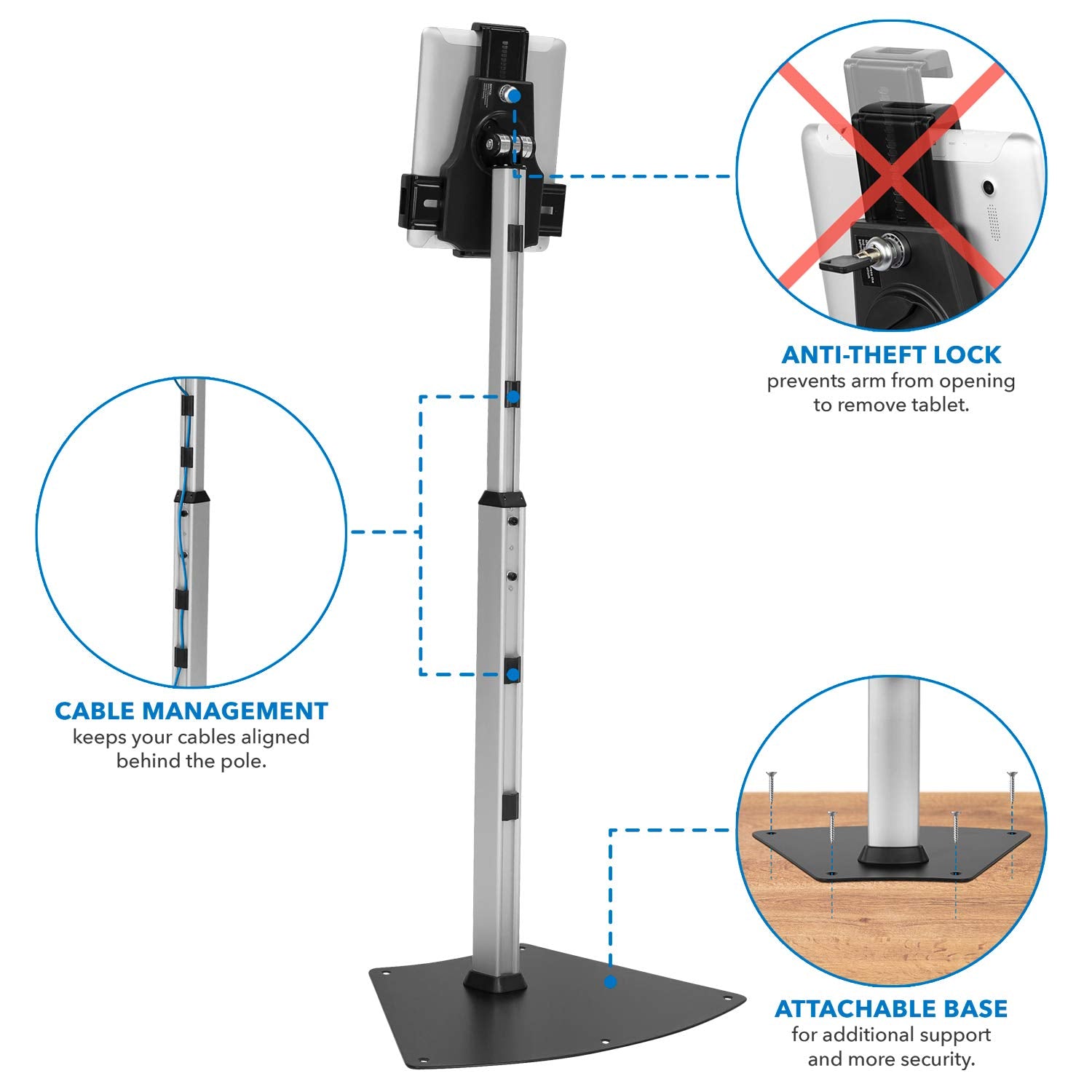 Mount It! Anti Theft Universal Tablet Floor Stand Kiosk � Height Adjustable Tablet Kiosk Floor Stand   Locking Tablet Mount Stand for iPad, Galaxy, Surface Go & Other 7.9'  10.9' Tablets