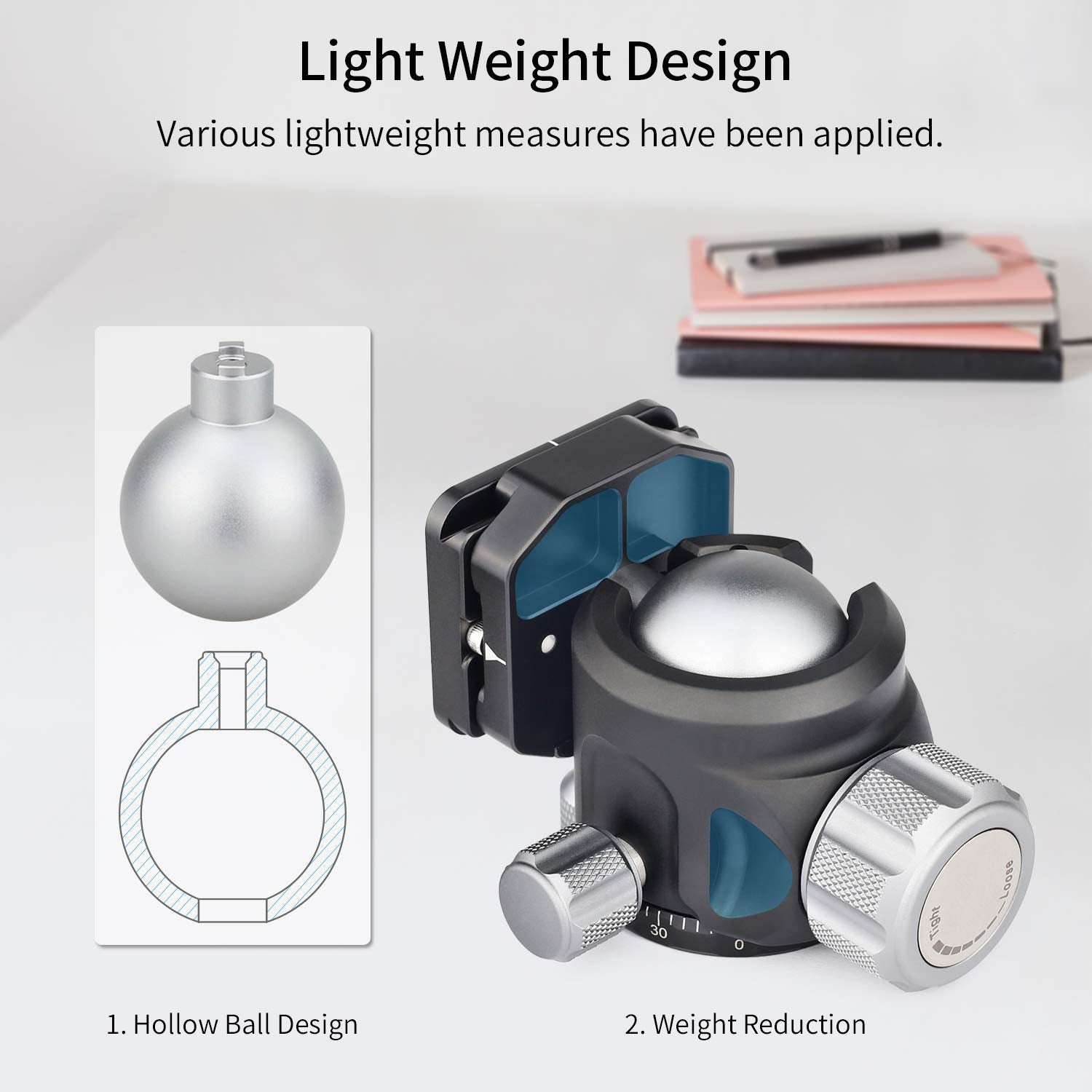 Low Profile Tripod Ball Head Innorel N36, Panoramic Cnc Metal Camera Tripod Ball Head With Two 1/4' Screw Arca Swiss Quick Release Plates For Tripod,Monopod,Dslr,Camcorder, Max Load 44Lbs/20Kg