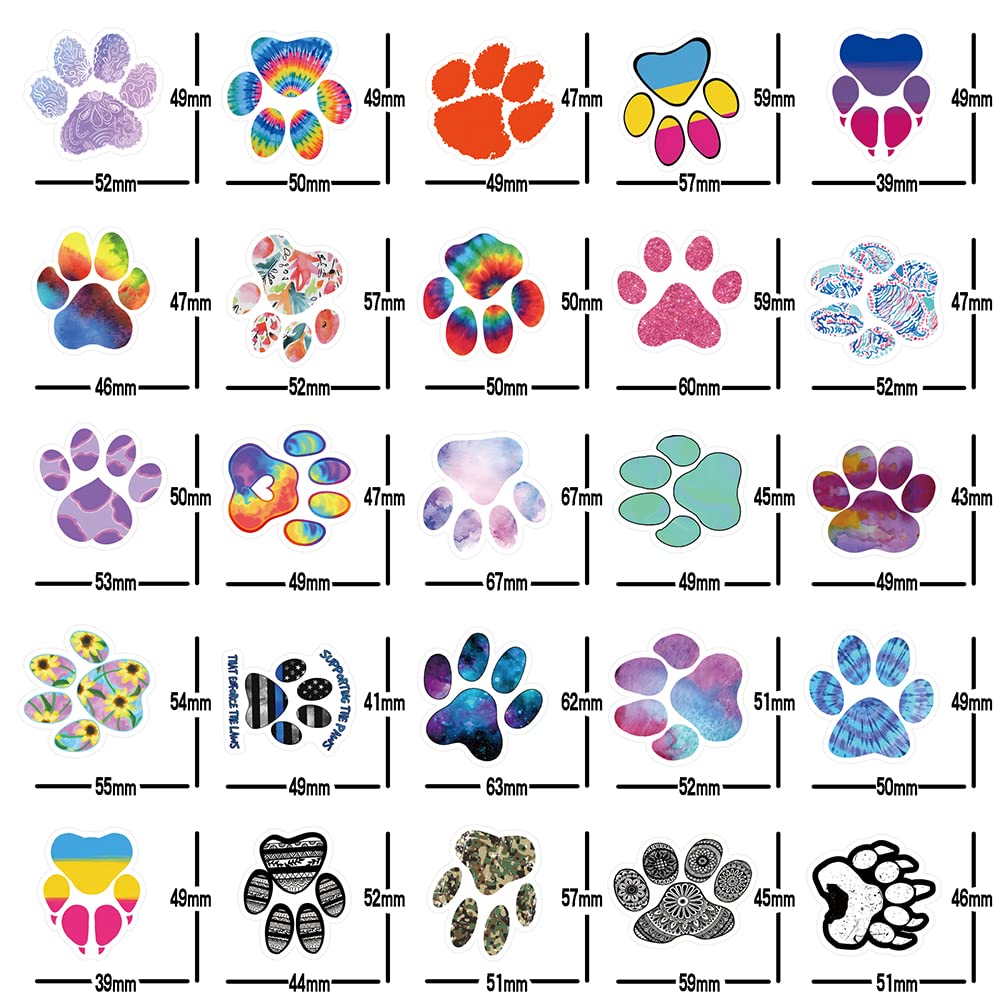 Paw Print Stickers 53Pcs Cute Cartoon Cat Dog Animals Pack | Cool Colorful Deacls Graffiti Vinyl Pvc Waterproof For Water Bottle