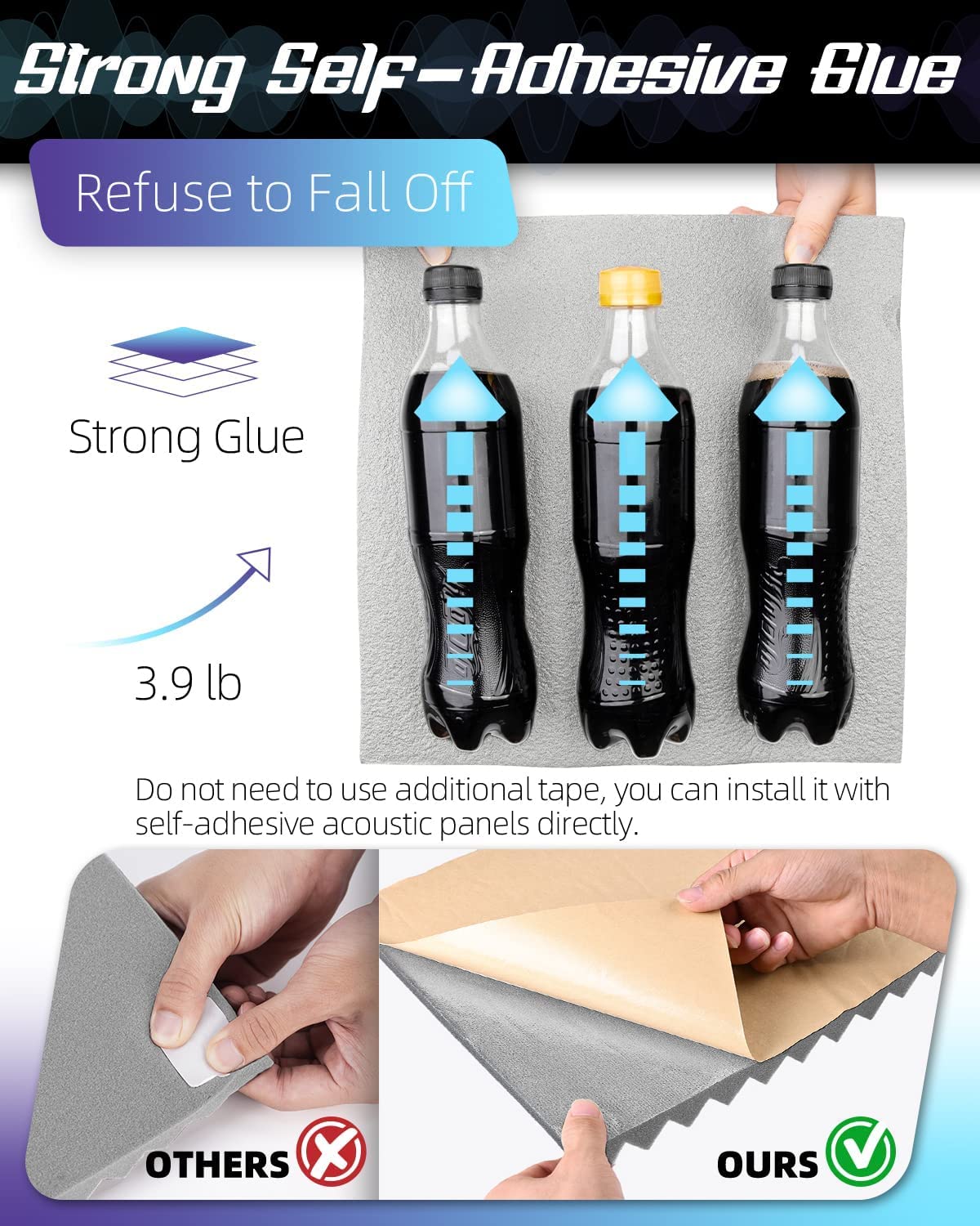 Leiyer Upgrade 52 Pack Sound Proof Foam Panels With Self Adhesive, 1'' X 12'' X 12'' Quick Recovery Acoustic Panels, Acoustic Fo