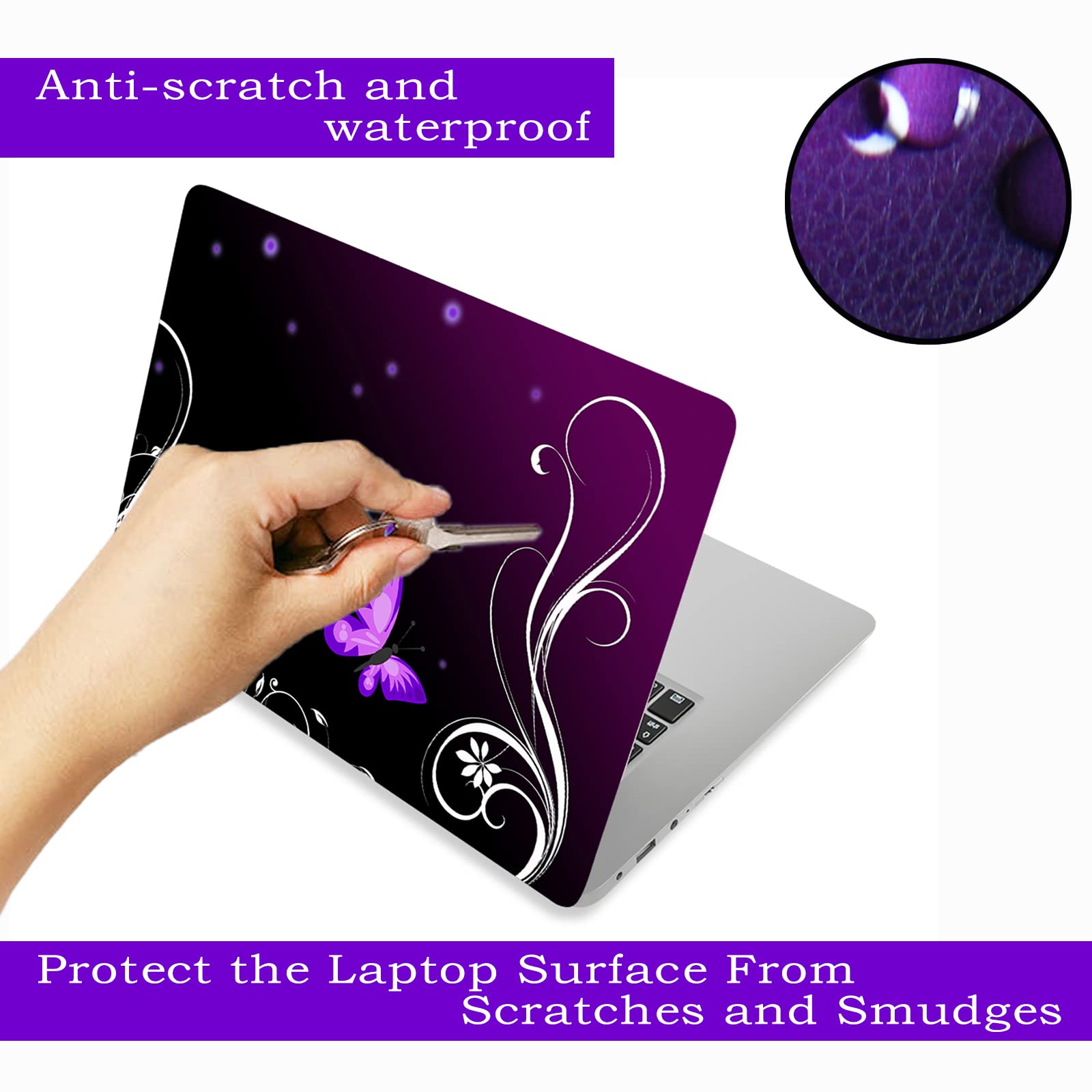 ToLuLu Laptop Skin Sticker Decal LL-SS-1012 Waterproof Removable Vinyl Purple Butterfly 12-15.6 inch with 2 Wrist Pad Skins