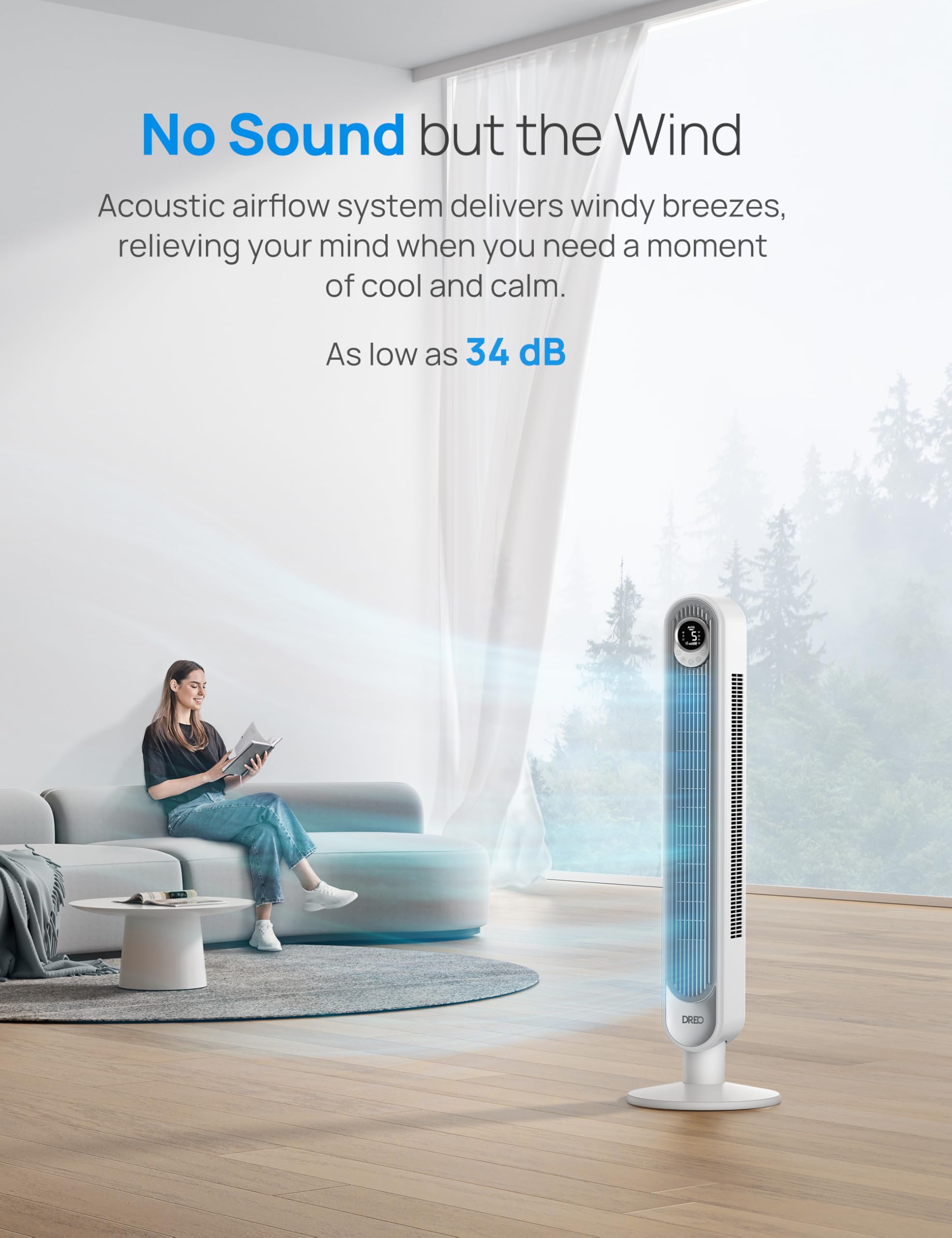 Dreo Tower Fan 42 Inch, Cruiser Pro T1 Quiet Oscillating Bladeless Fan With Remote, 6 Speeds, 4 Modes, Led Display, 12H Timer, W