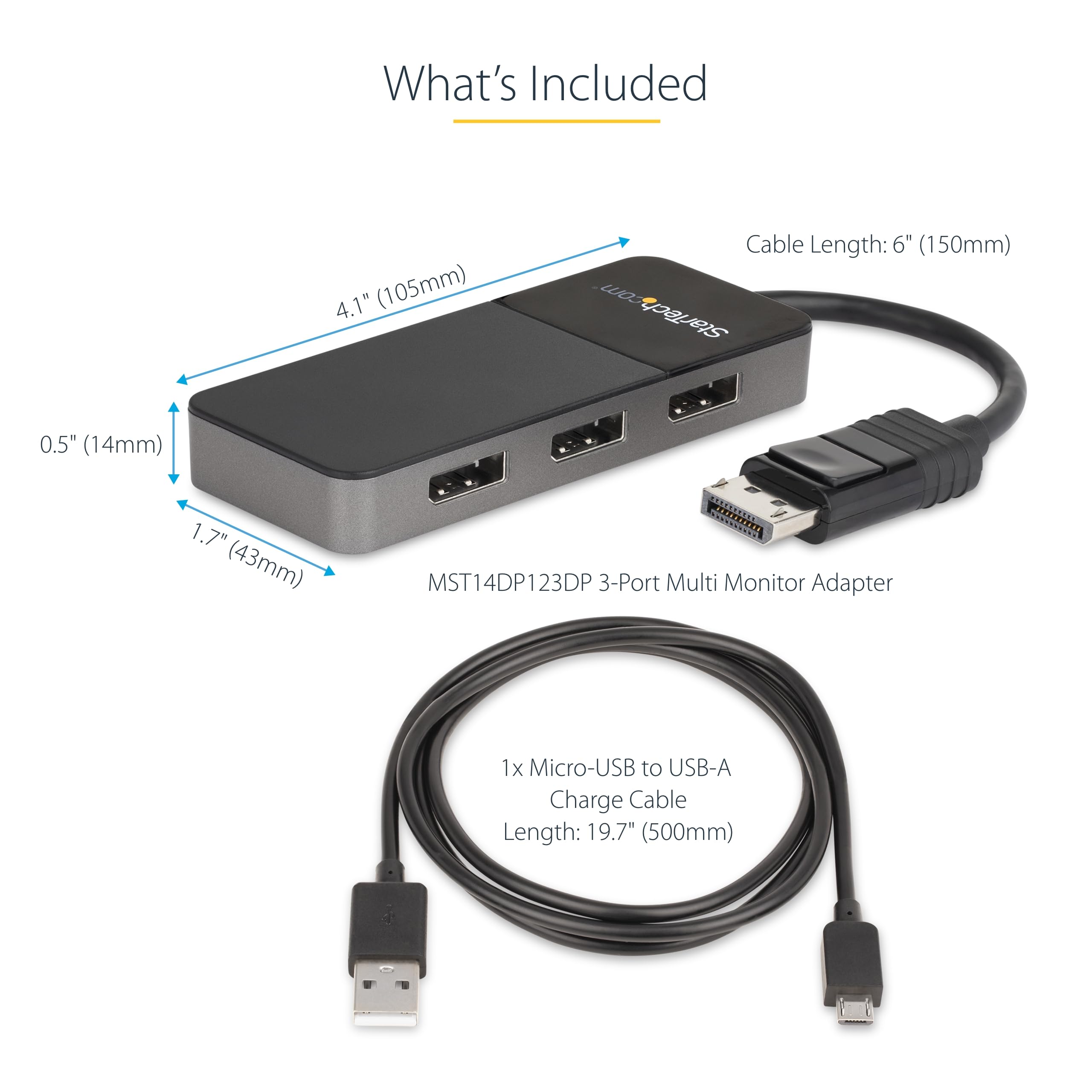 Startech.Com 3-Port Displayport 1.4 Splitter, Displayport To 3X Dp Multi-Monitor Adapter, Triple 4K Computer Mst Hub, Usb Bus-Po