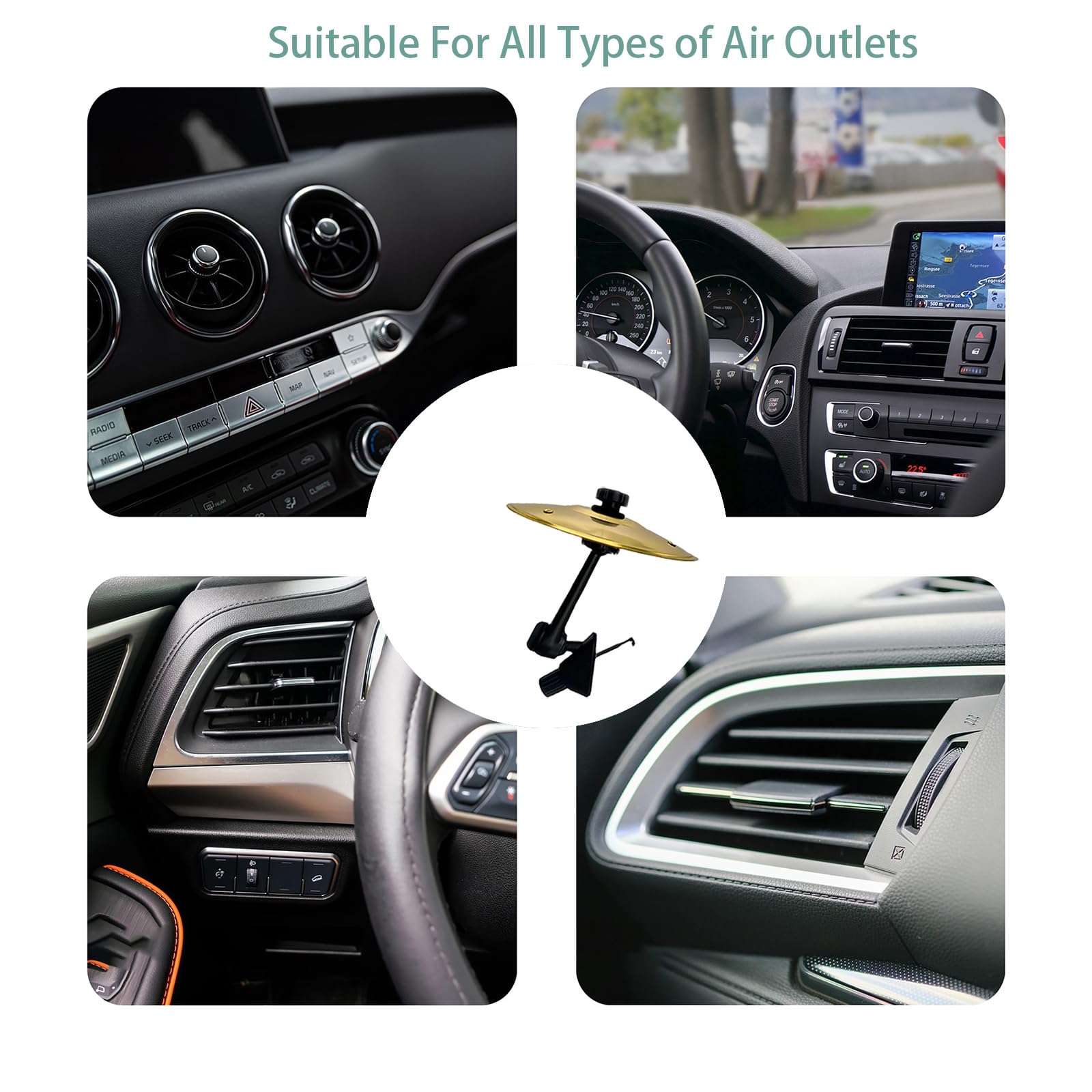 2025 New Car Cymbal - Mini Drum Crash Cymbal Air Vent Clip-On, Universal Fit For All Vehicles (Gold) - Gift For Music Lovers