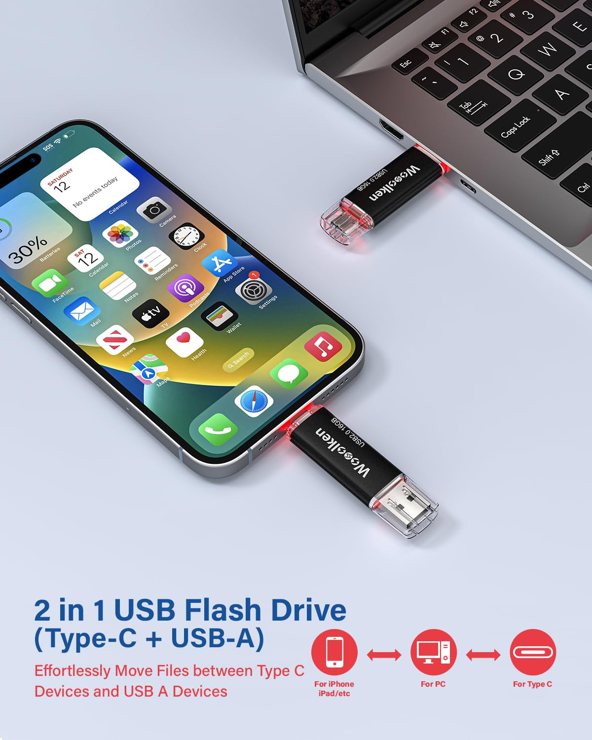 Usb C Flash Drive 16Gb 10 Pack, Wooolken Type C Flash Drive + Usb 2.0 Thumb Drive Otg Usb Flash Drive For Iphone 15/Android Smar