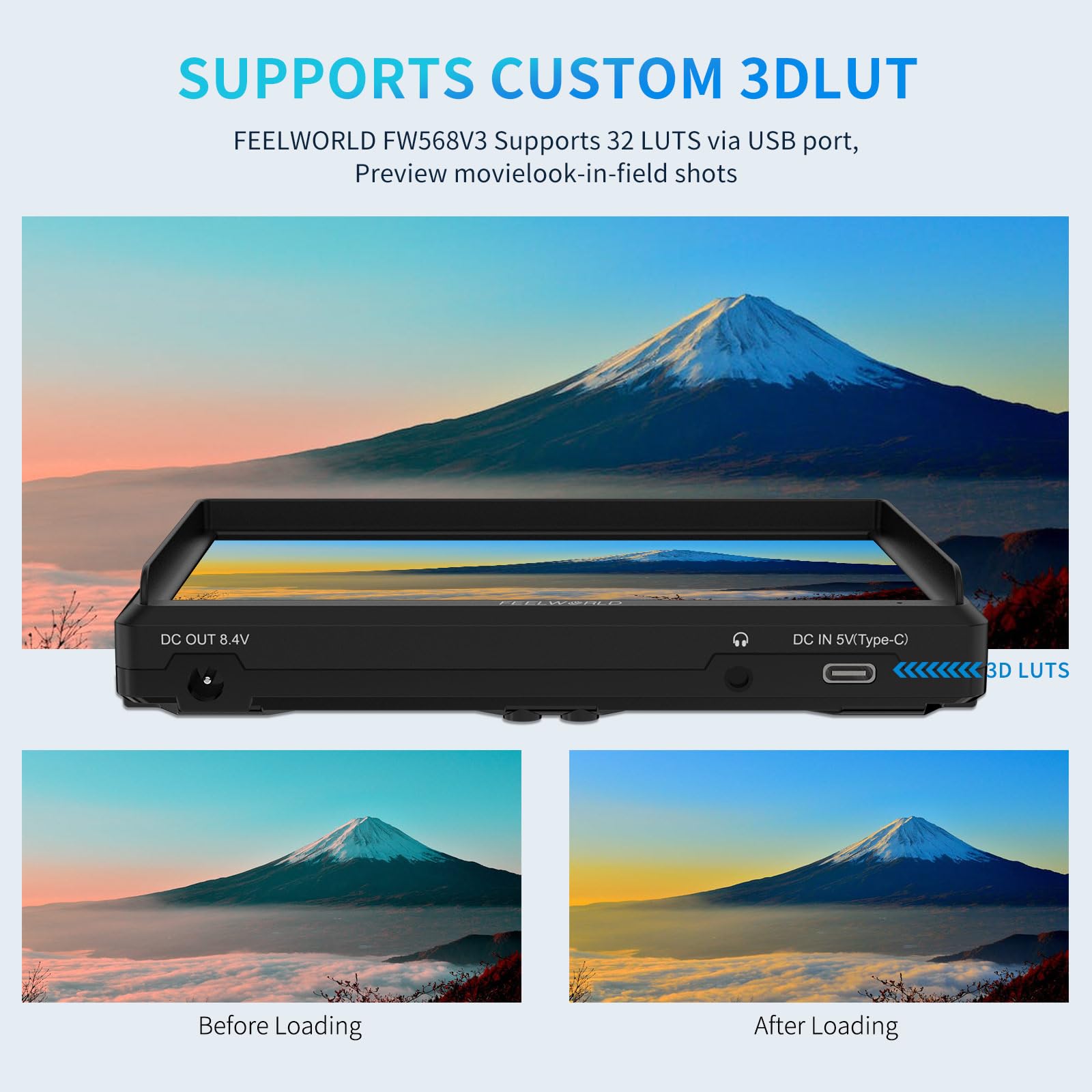 Feelworld Fw568 V3 6 Inch Dslr Camera Field Monitor With Waveform Luts Video Peaking Focus Assist 1920X1080 Ips With 4K Hdmi 8.4