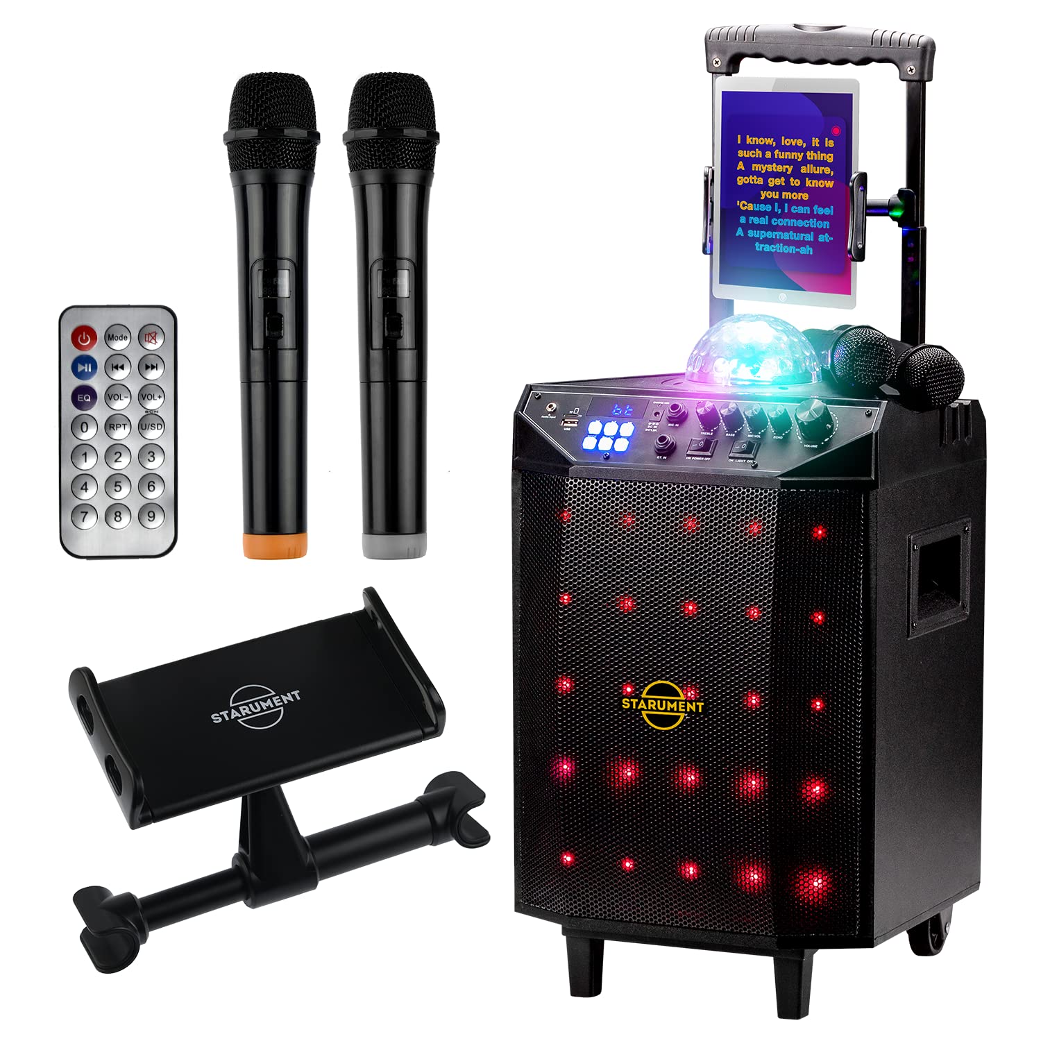 Starument Portable Karaoke Machine For Adults & Kids Complete Karaoke System Includes Bluetooth Speakers On Wheels, 2 Bluetooth