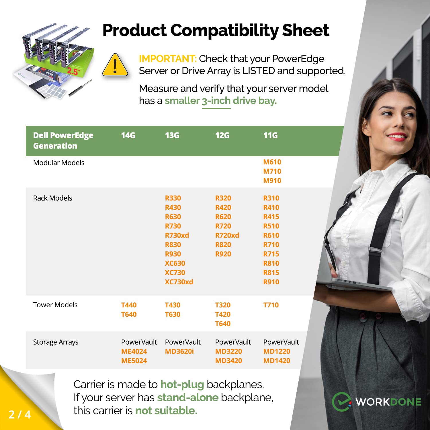 Workdone 4 Pack   2.5'' Hard Drive Caddy G176J Compatible For Dell Poweredge Server   T440 T640 R330 R430 T430 R630 T630 R730 R8