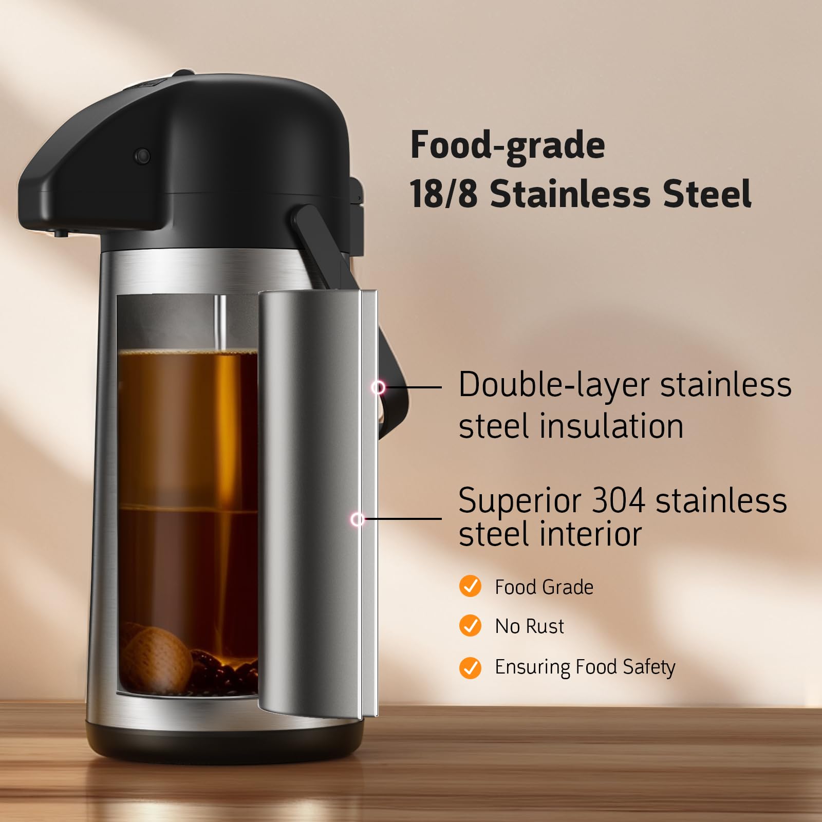 Airpot Coffee Carafe For Keeping Hot   102 Oz/ 3L Large Coffee Dispenser With Pump   Insulated Stainless Steel Thermos Urn For H