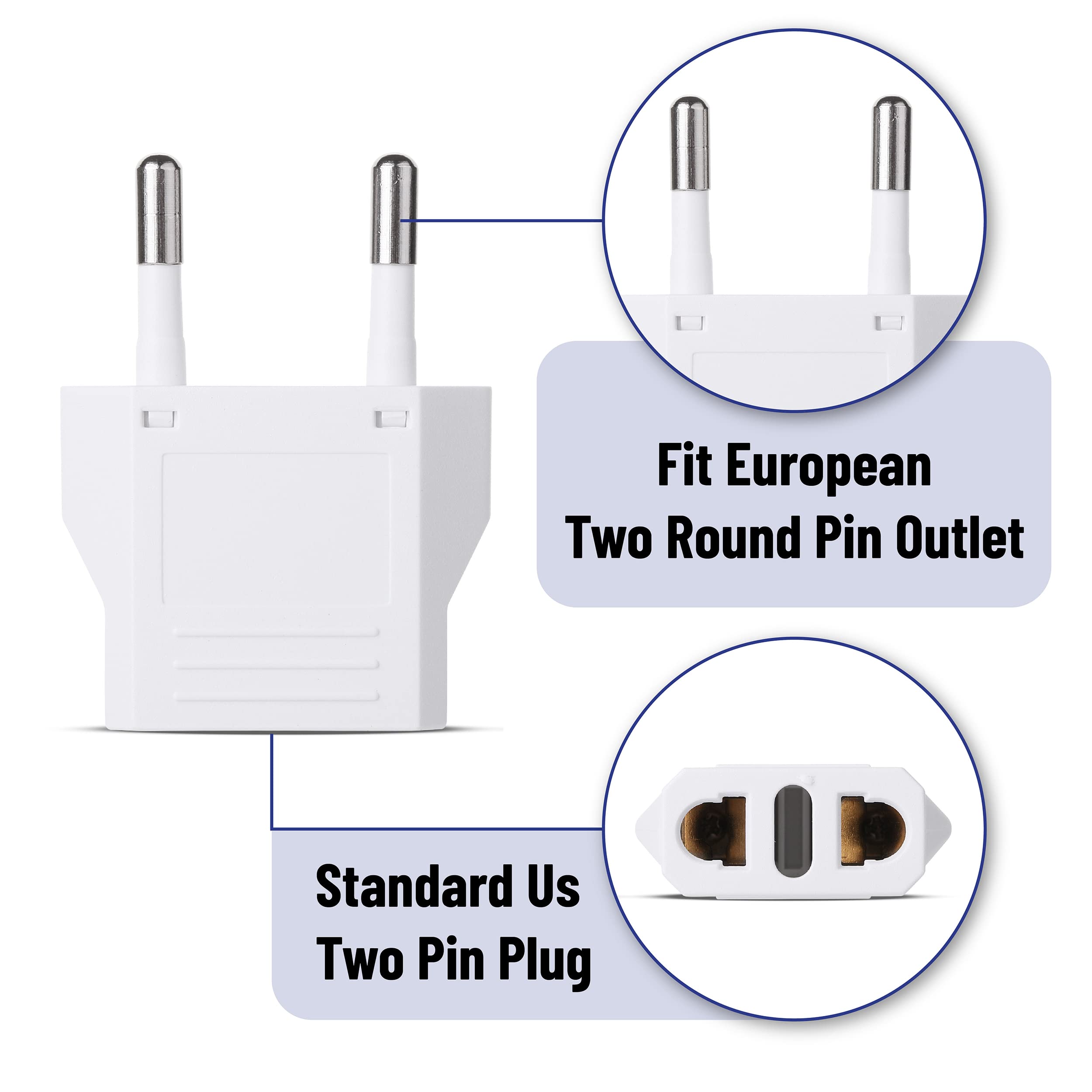 Bates  European Travel Plug Adapter, 6 Pack, European Plug Adapter, Us To Europe Plug Adapter, Adapter For Europe Plug, Us To Eu