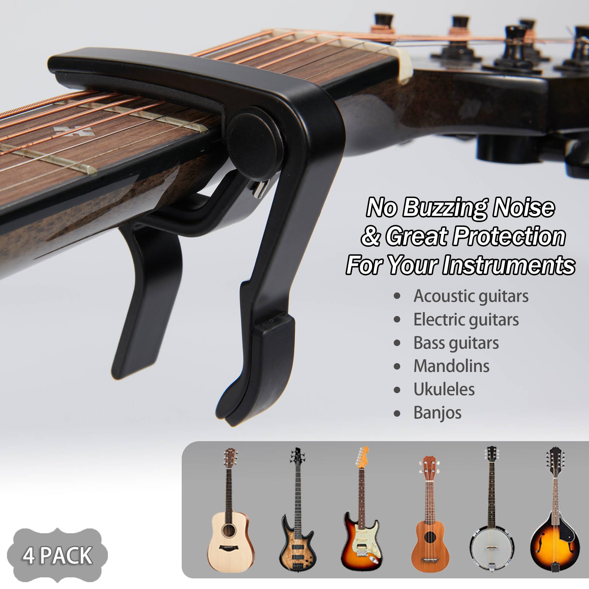 Capo,Guitar Capo For Acoustic Electric Guitar (4 Pack Black)
