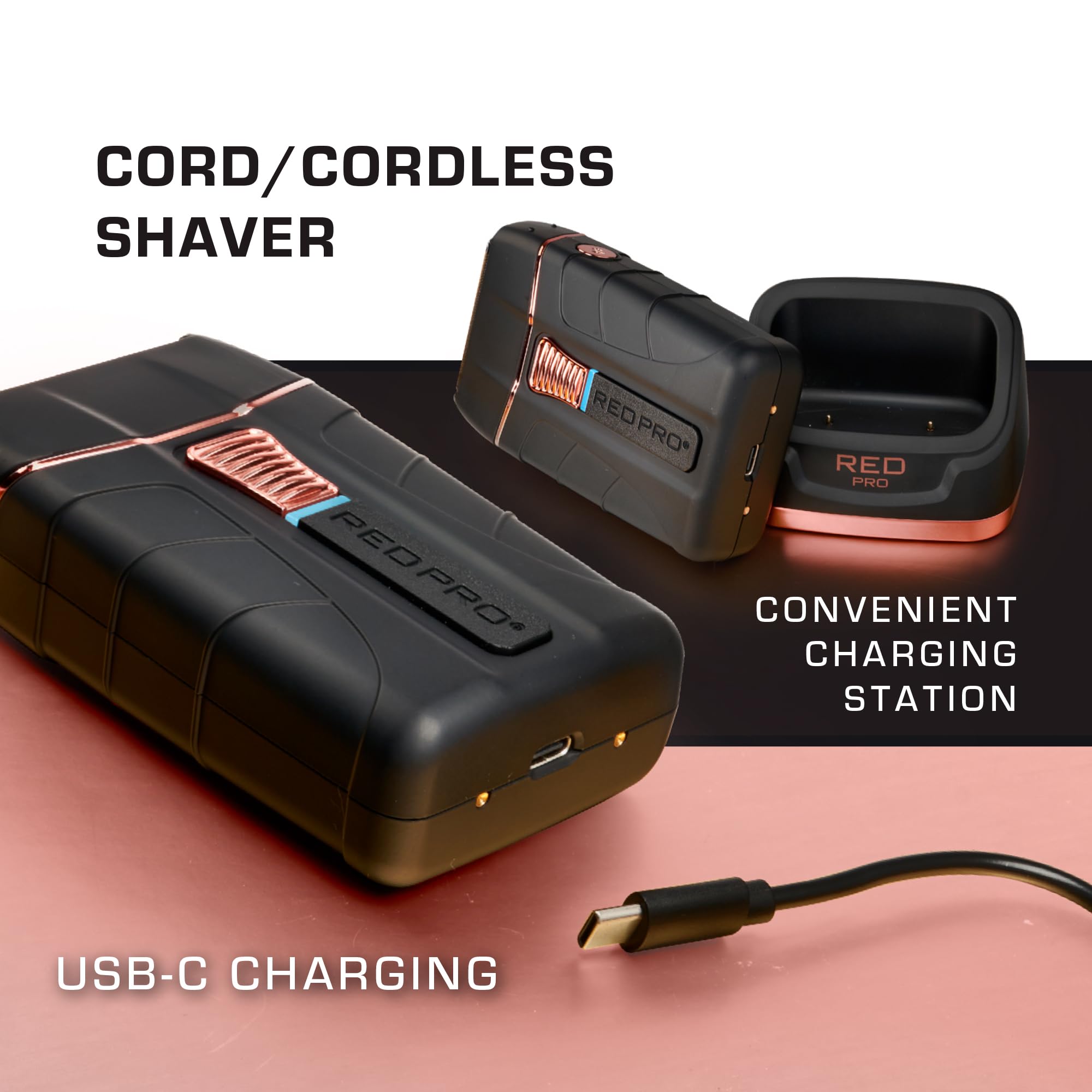Red Pro Titanium Foil Shaver Cord/Cordless Shaver For Men, Powerful Electric Razor Usb C Rechargeable, Up To 170 Minutes Of Run