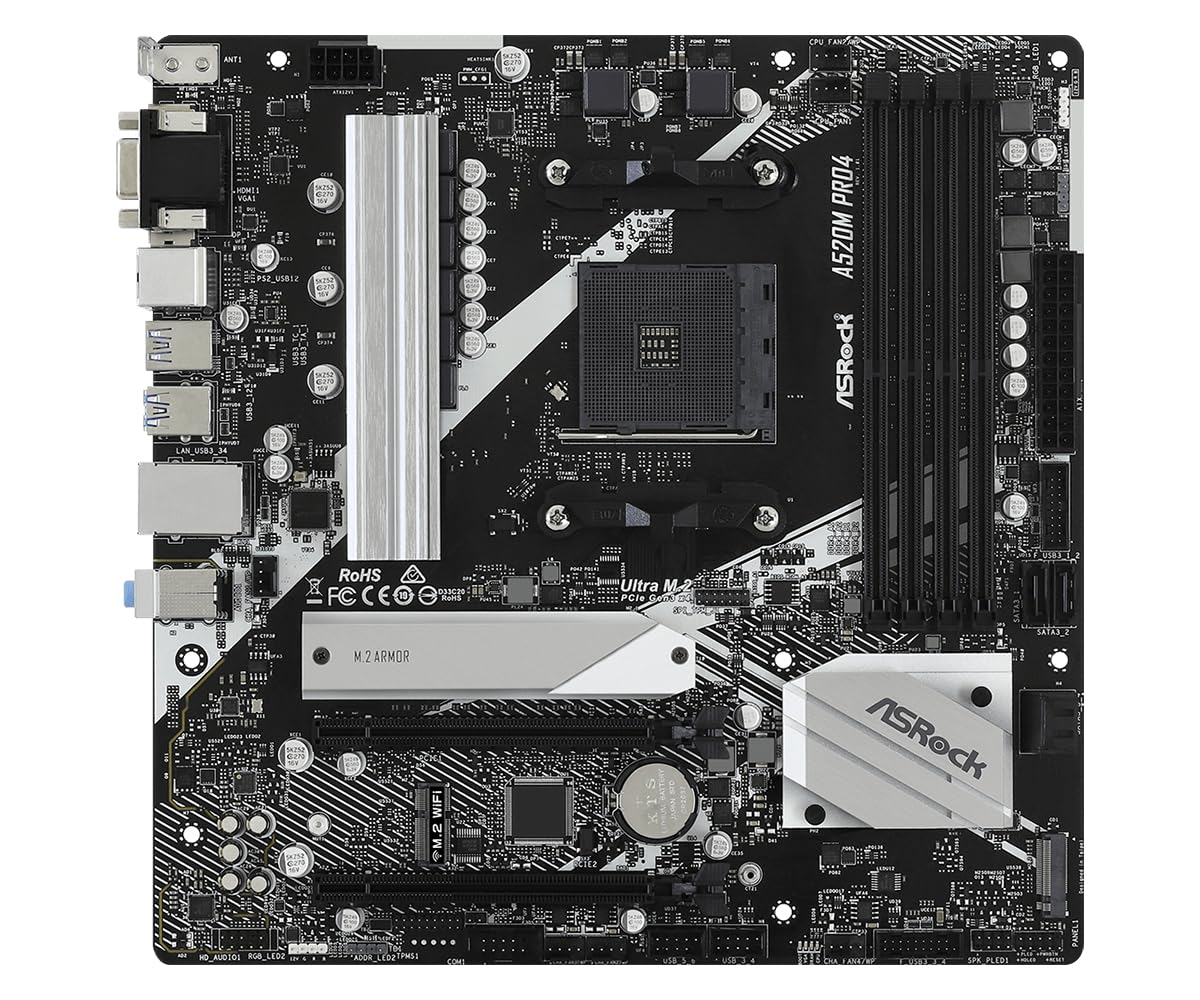Asrock A520M Pro4 Amd Ryzen 3000/4000 Series (Soket Am4) Compatible With A520 Chipset, Micro Atx Motherboard [Domestic Authorize