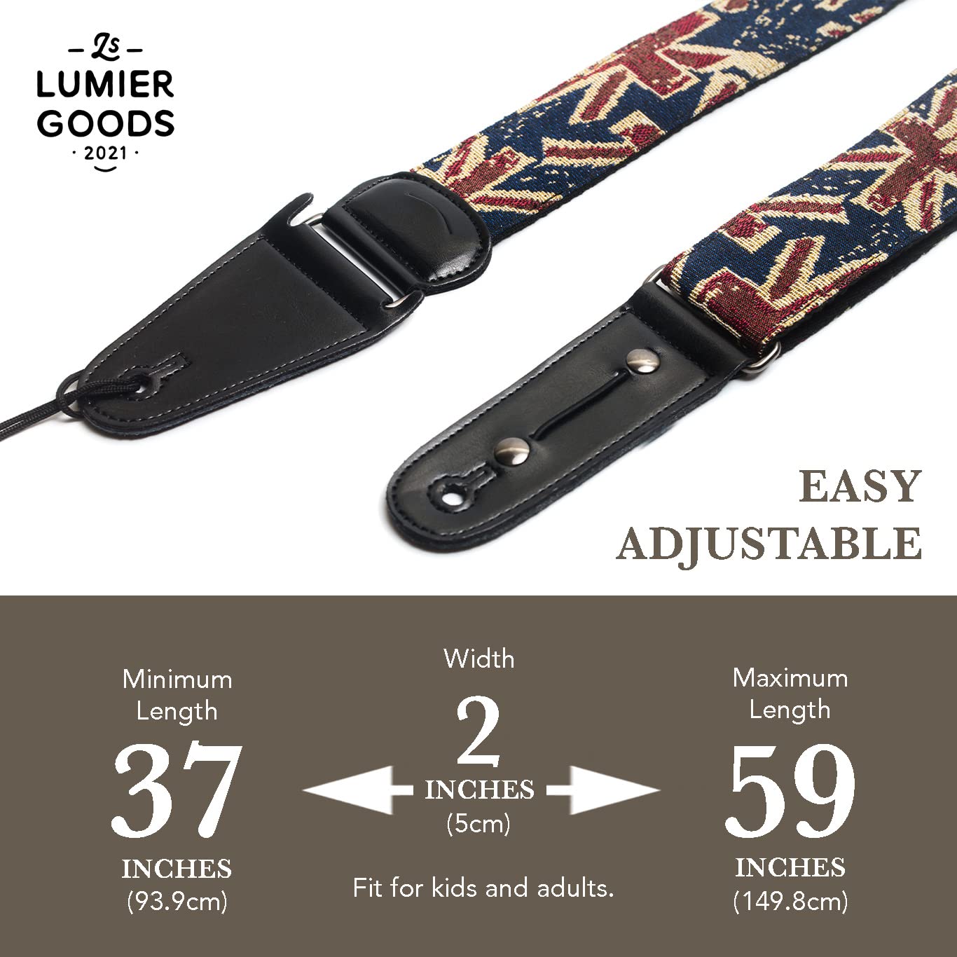 Guitar Strap For Bass, Electric & Acoustic Guitar, Strap Locks Included (Union Jack), One Size, (Lmr00_0204)