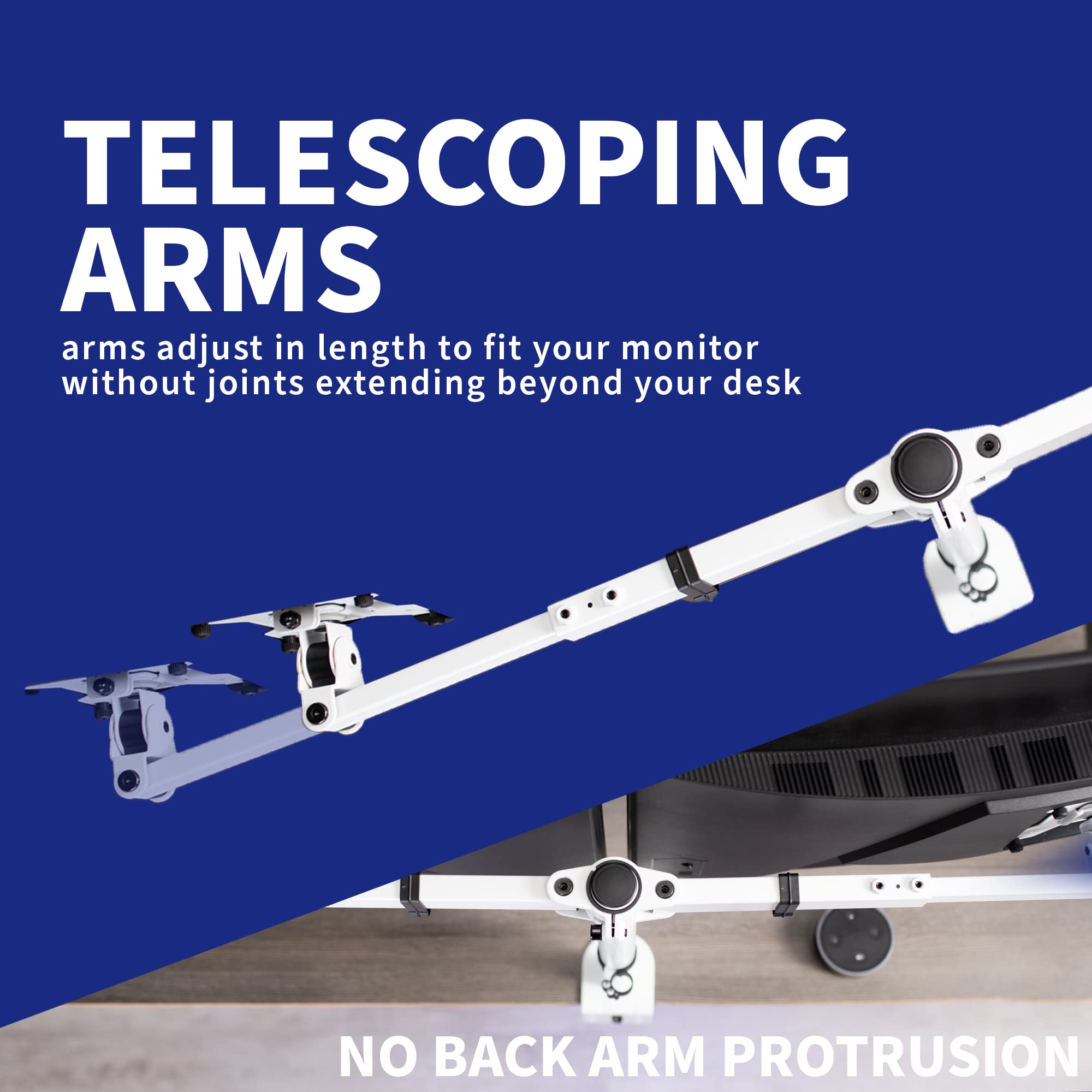 VIVO Dual LCD LED 21 to 32 inch Monitor Desk Mount, Heavy Duty, Adjustable Telescoping Arms, Flush Wall Setup, Fits 2 Screens, White, STAND V002EW