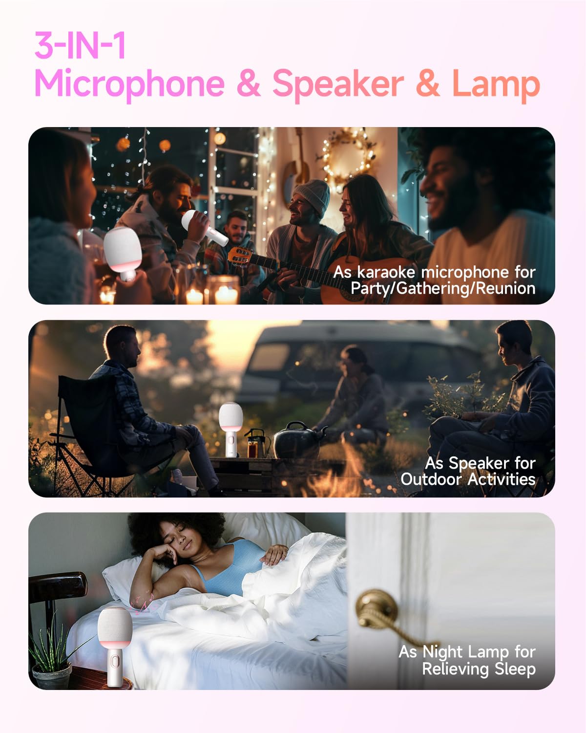 Wireless Bluetooth Karaoke Microphone, 5 In 1 Portable Handheld Microphone For Iphone, Karaoke Microfono With Dynamic Lights For