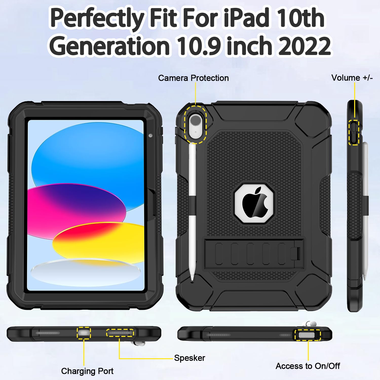 Bmouo Case For Ipad 10Th Generation Case 10.9 Inch 2022, Ipad 10Th Generation Case With Kickstand & Pencil Holder, Heavy Duty Sh