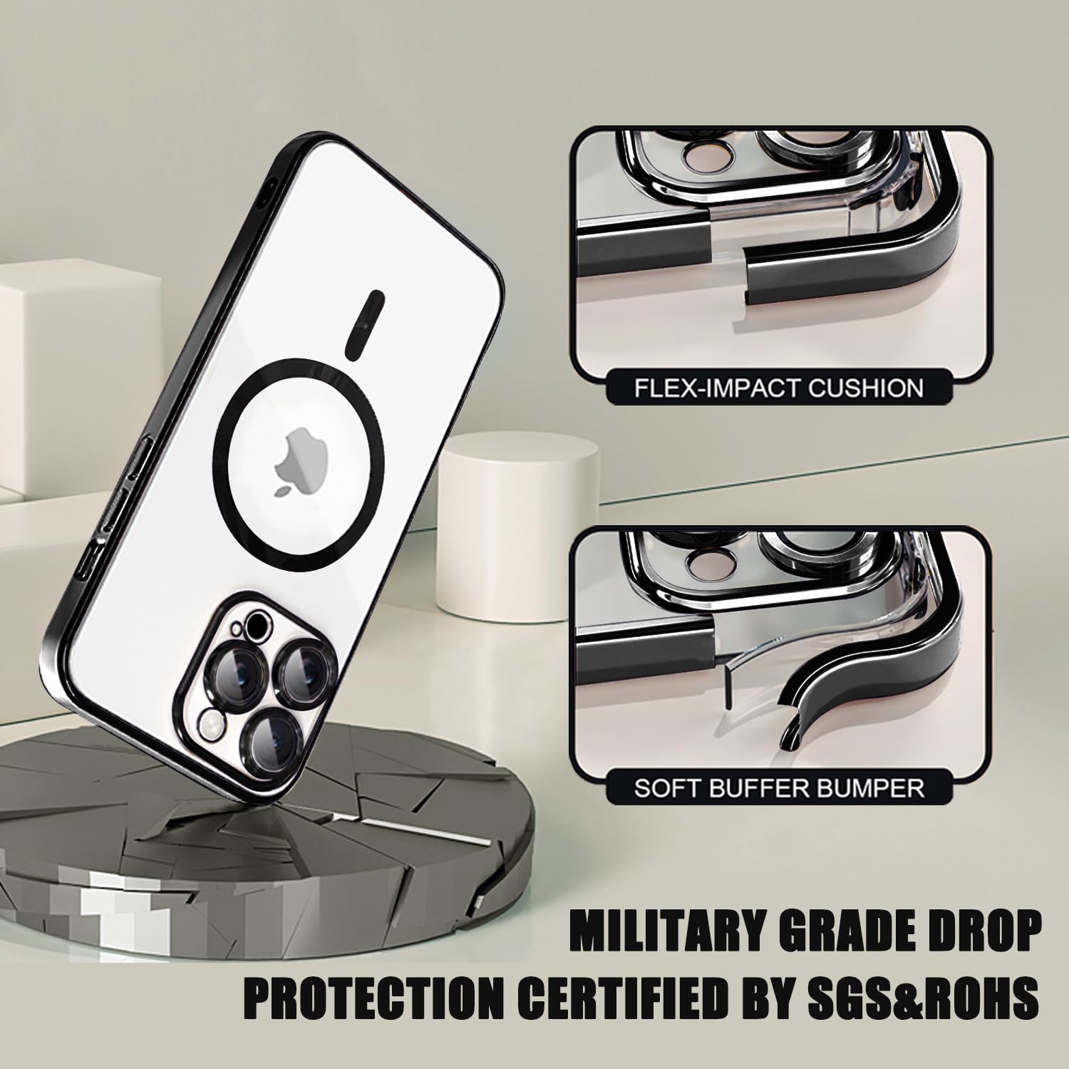 Misscase For Iphone 16 Pro Max Magsafe Case With Camera Lens Protector,Full Protection Clear Magnetic Case Compatible With Magsa