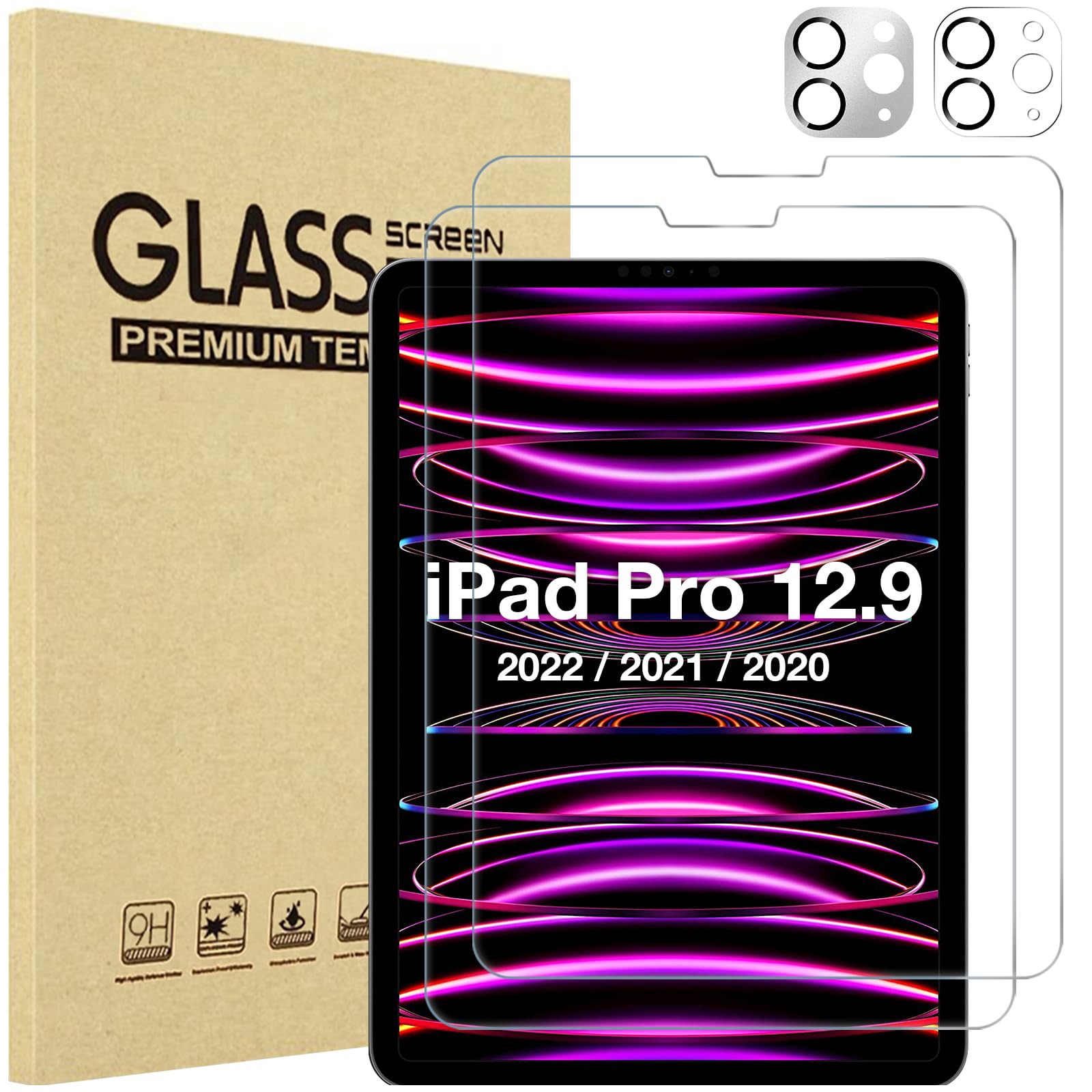 Procase 2+2 Pack Screen Protector For Ipad Pro 12.9 Inch 6Th 5Th 4Th Generation 2022 2021 2020 With Camera Lens Protector, Tempe